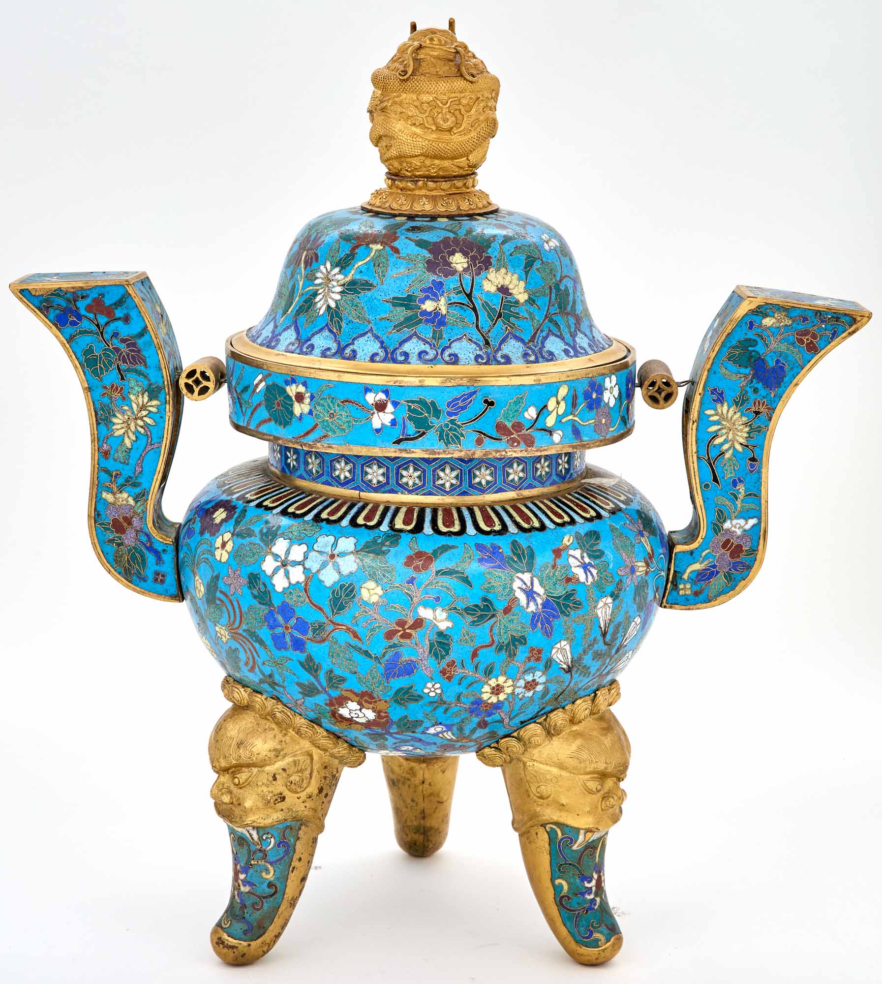 Lot image - Chinese Gilt-Metal and Cloisonné Enamel Incense Burner