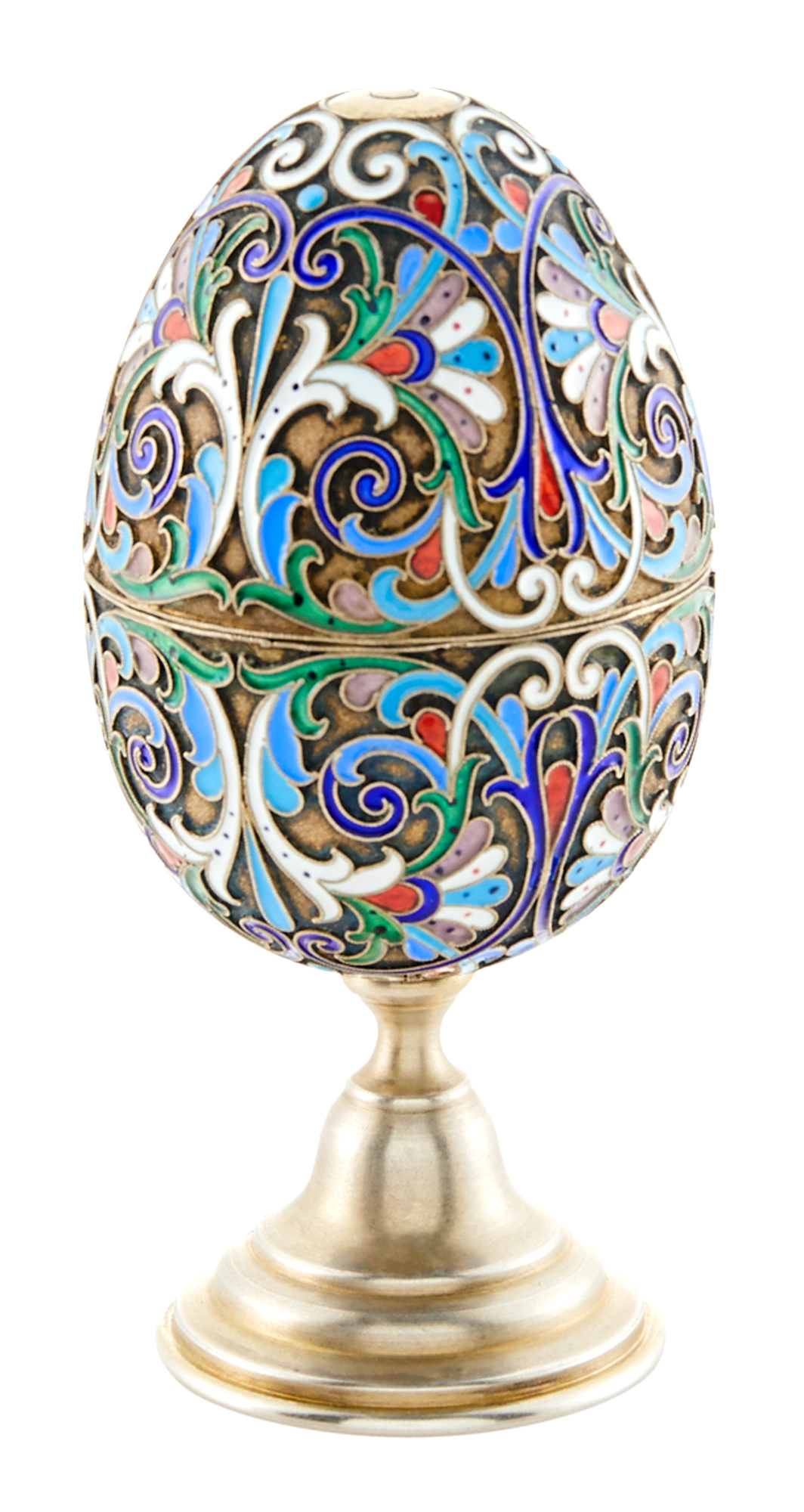 Lot image - Russian Silver-Gilt and Cloisonné Enamel Easter Egg
