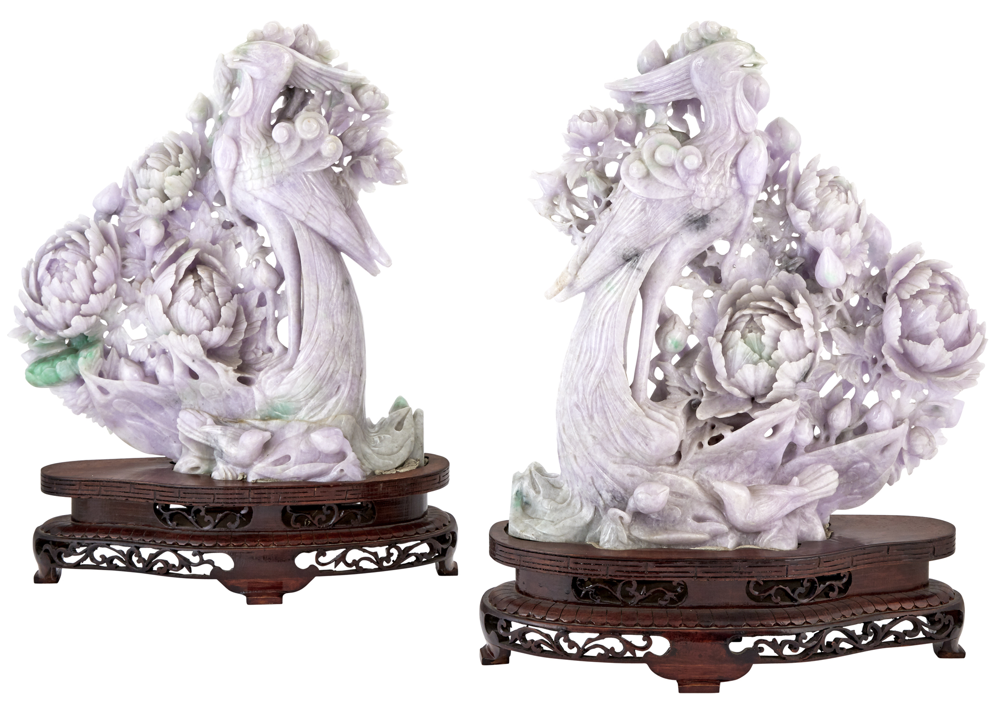 Lot image - Pair of Chinese Carved Jadeite Figures of Birds