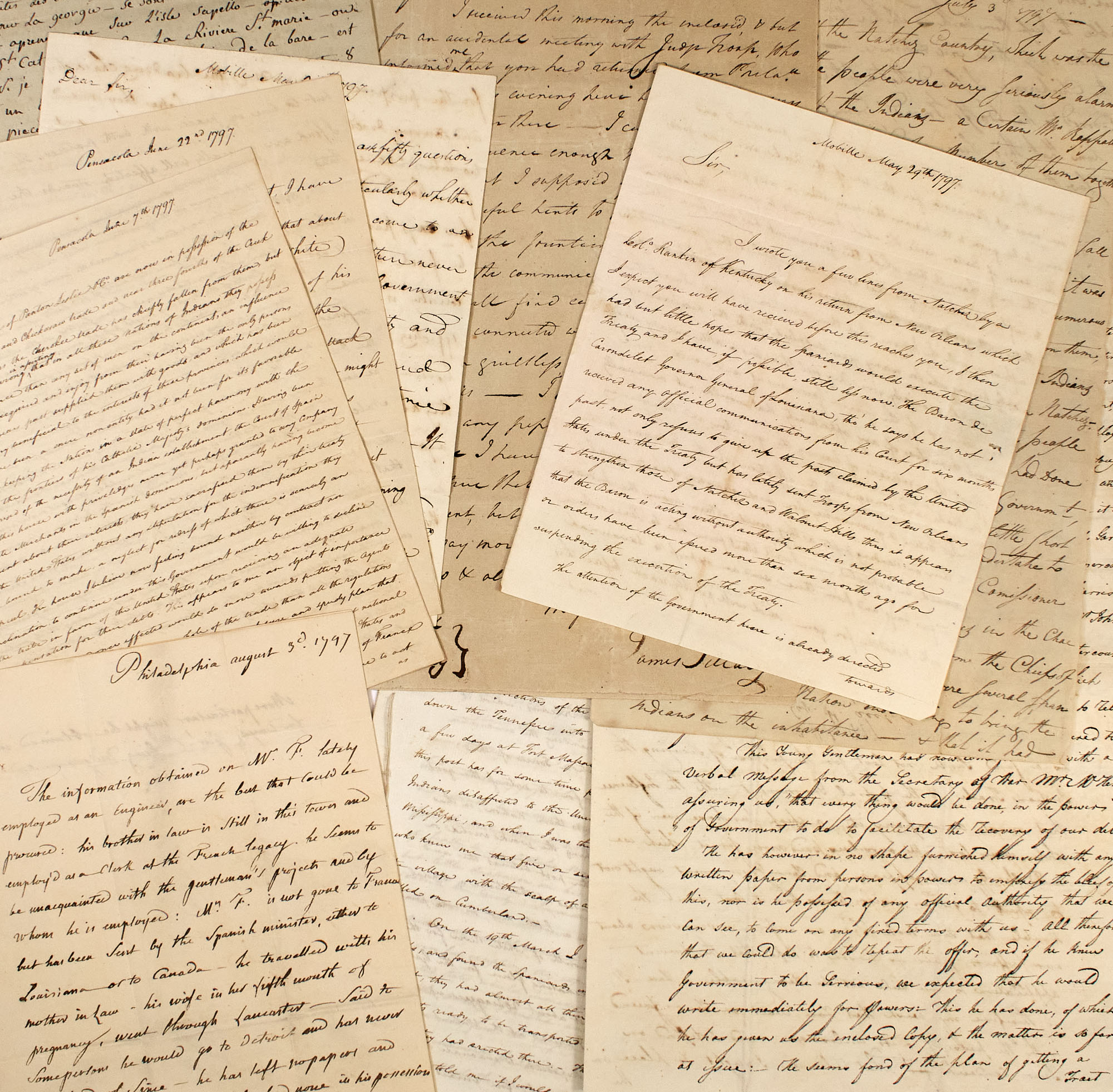 Lot image - [FLORIDA-SPIES-McHENRY, JAMES]  DE SAINT HILAIRE, FELIX (French Spy) and OTHERS. Archive of letters to Secretary at War James McHenry.