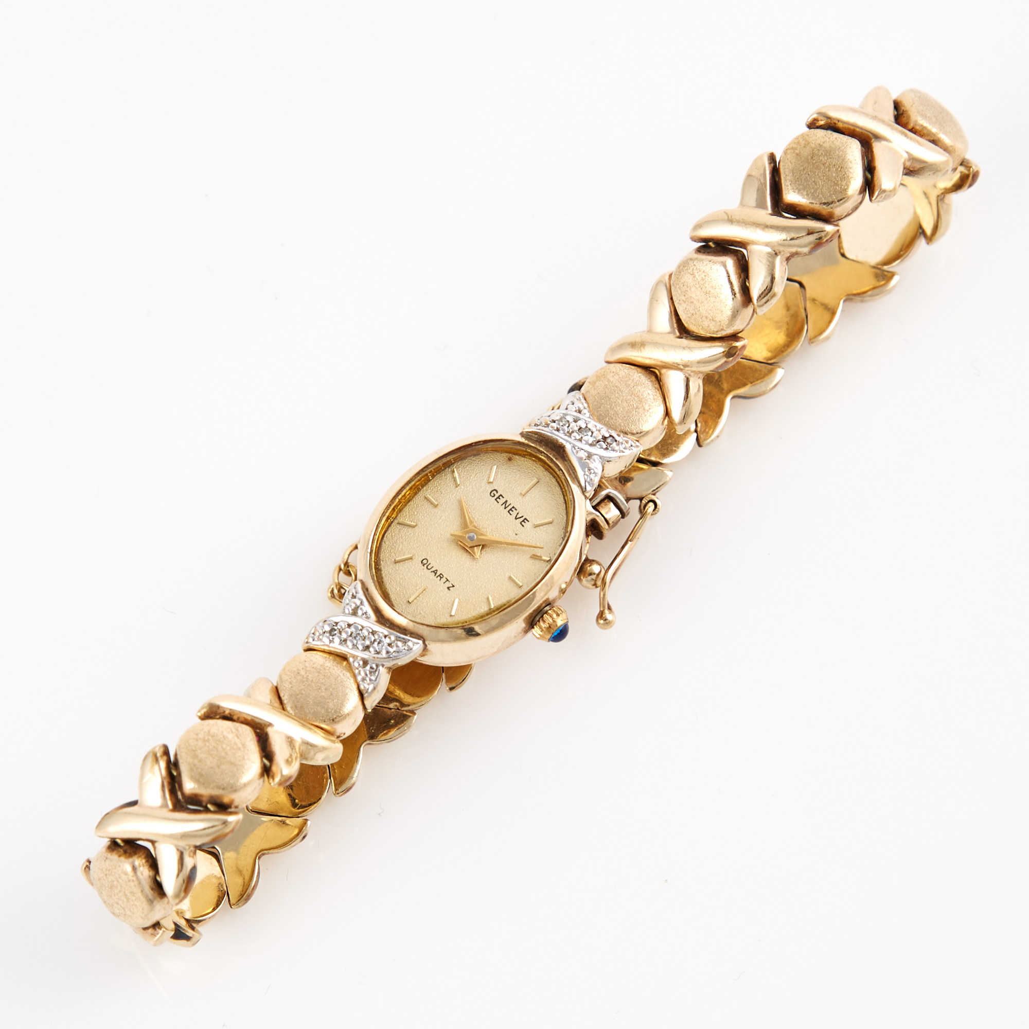 Lot image - Ladys Diamond and Stone Bracelet Watch, Geneve, Quartz, 10K 11 dwt. all