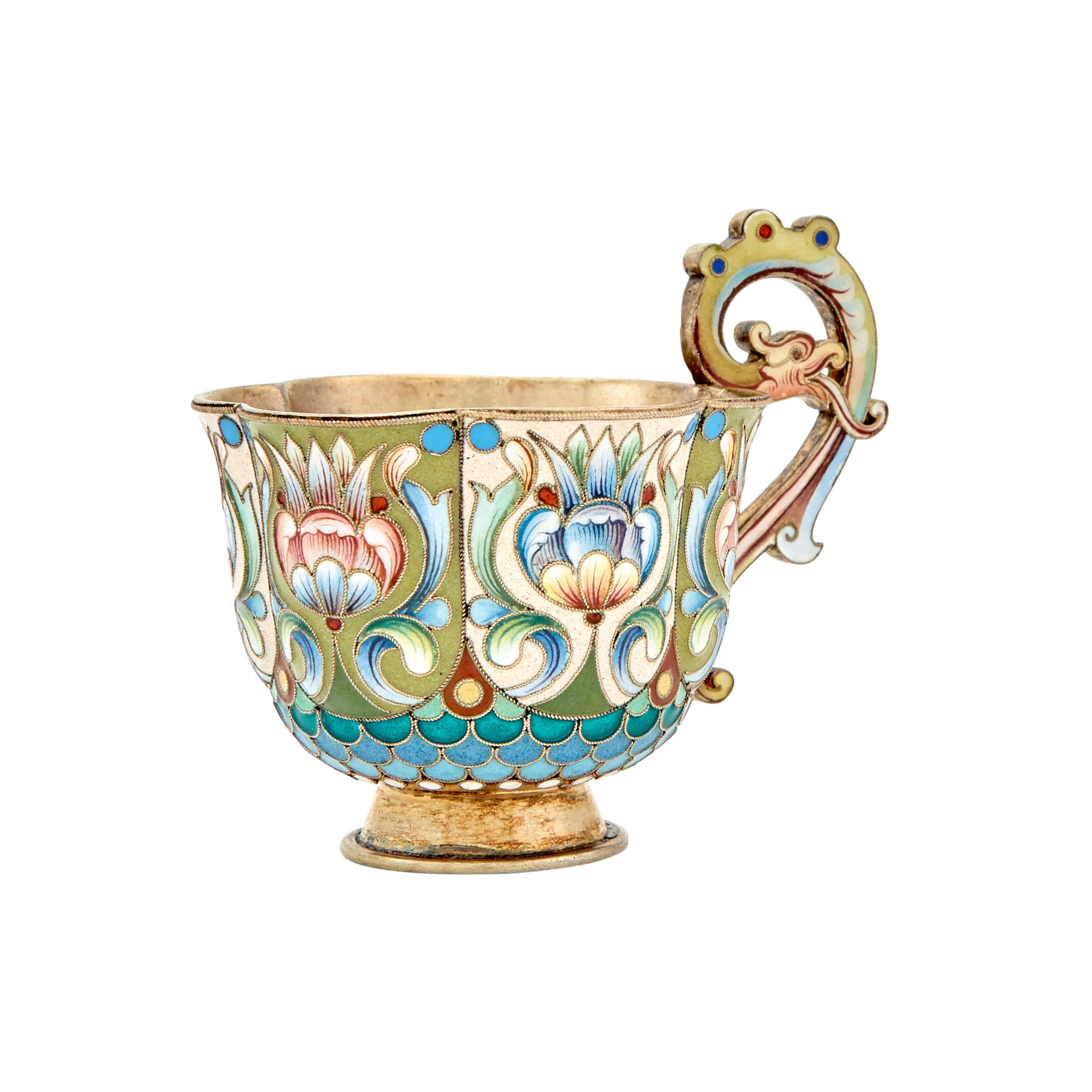 Lot image - Russian Silver-Gilt and Cloisonné Enamel Handled Cup