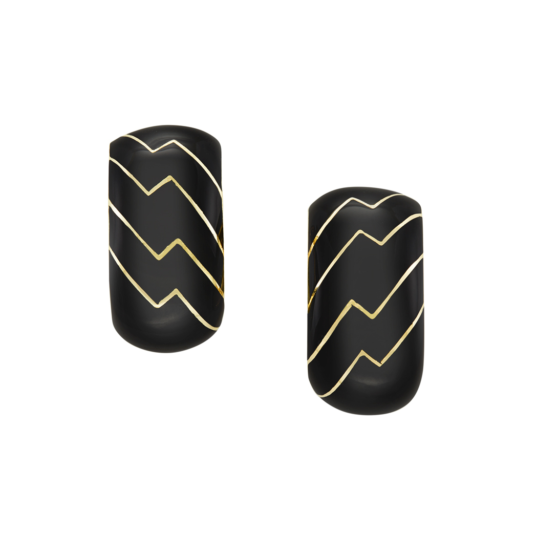 Lot image - Pair of Gold and Enamel Hoop Earrings, David Webb