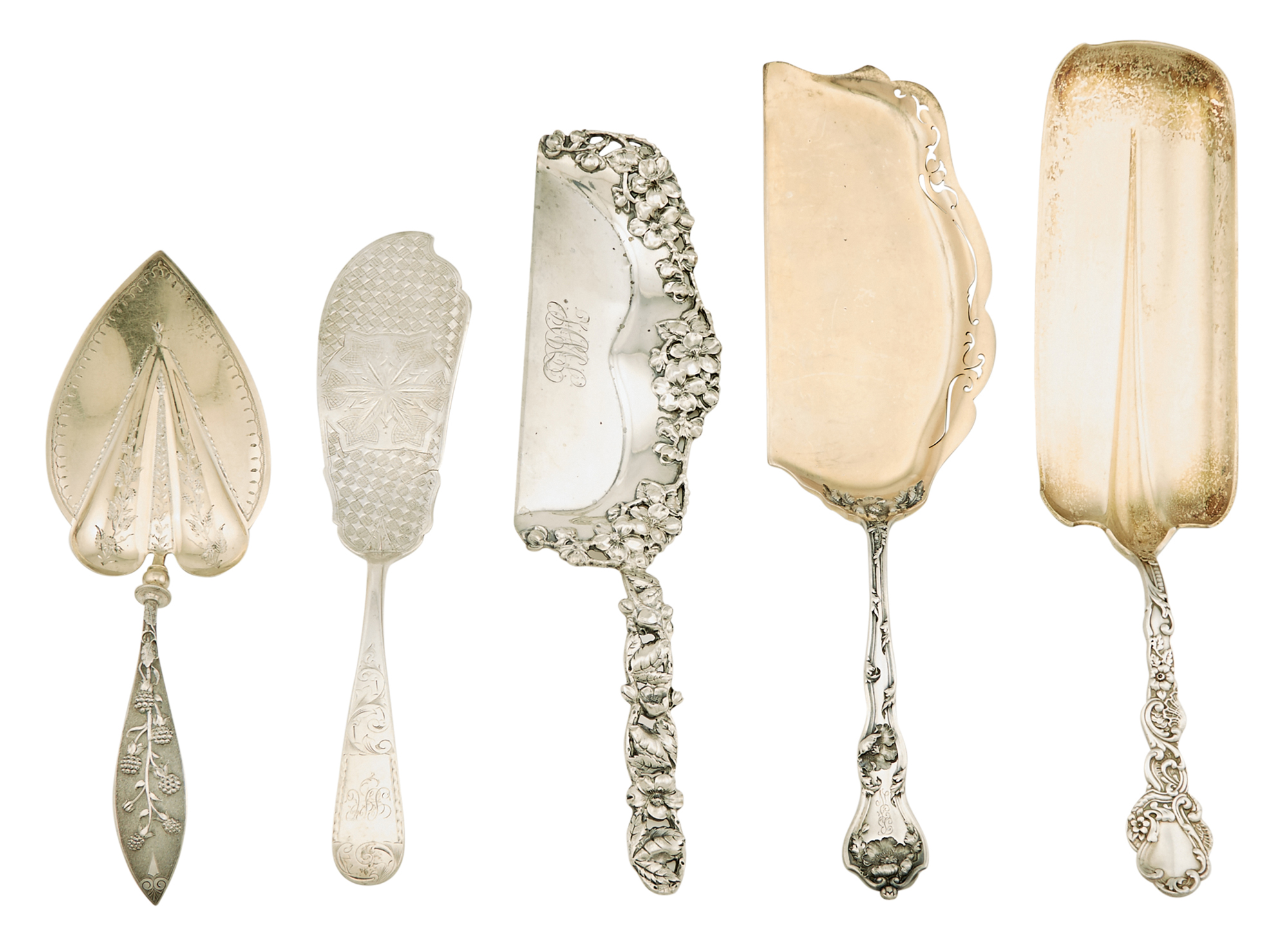 Lot image - Five American Sterling Silver Dessert Servers