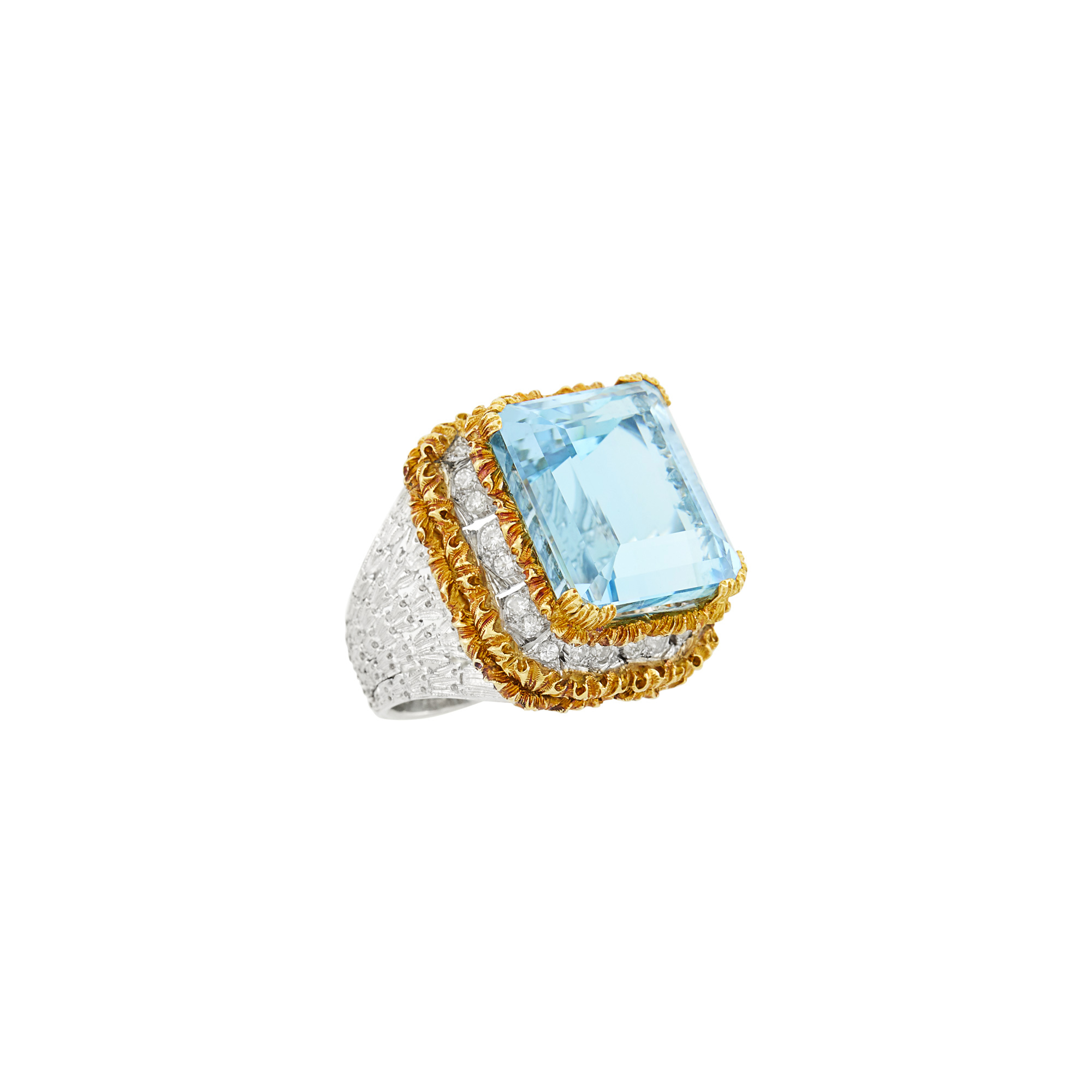 Lot image - Buccellati Two-Color Gold, Aquamarine and Diamond Ring