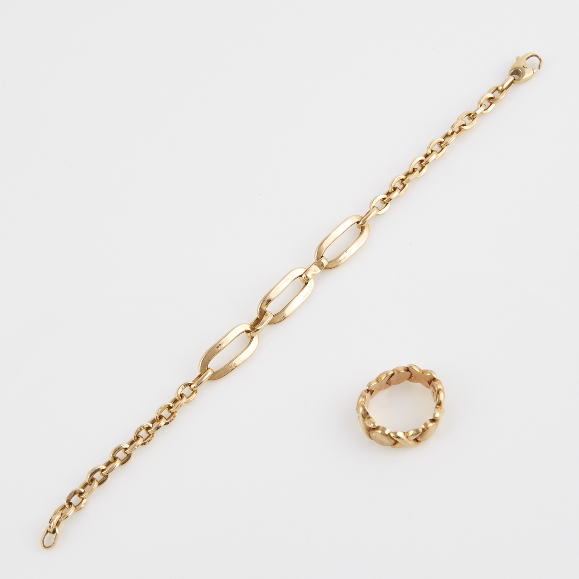 Lot image - Gold Flexible Bracelet and Ring, 14K 7 dwt., damaged