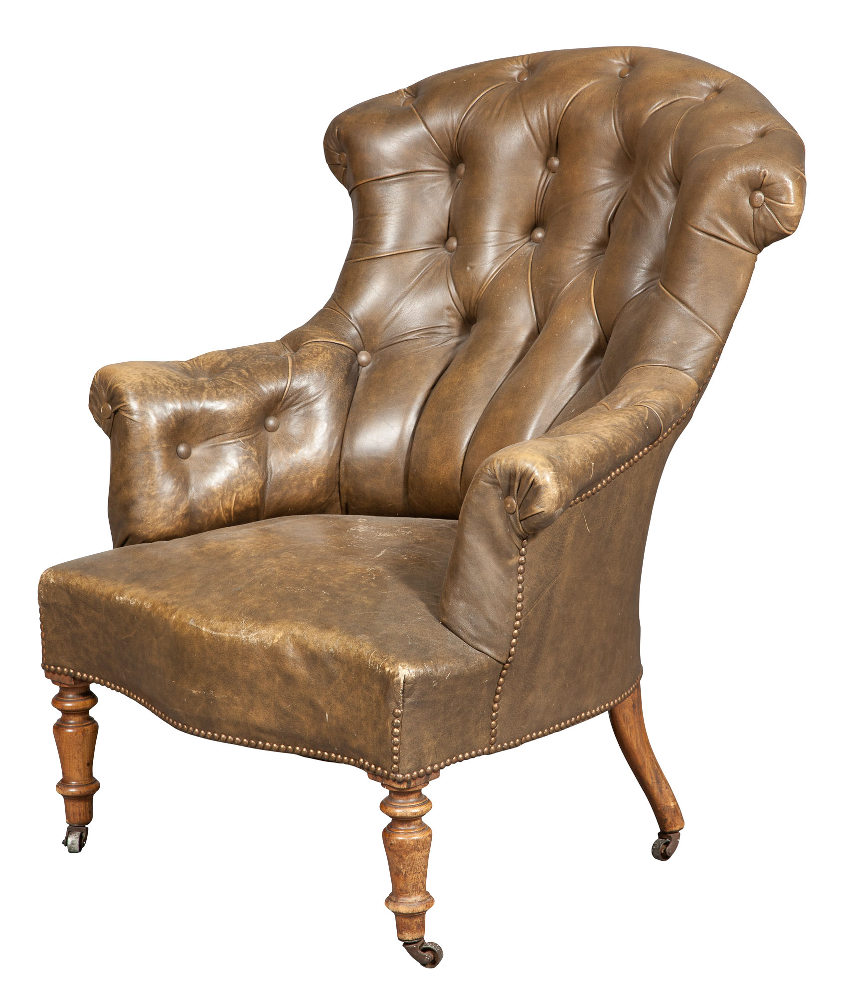 Lot image - Victorian Leather-Upholstered Beechwood Armchair