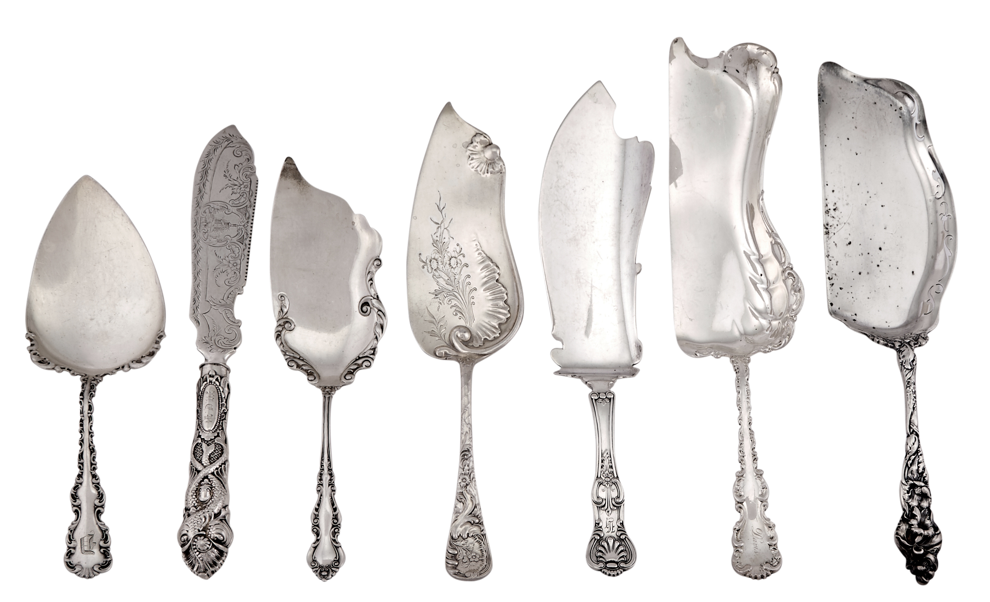 Lot image - Seven American Sterling Silver Dessert Slices