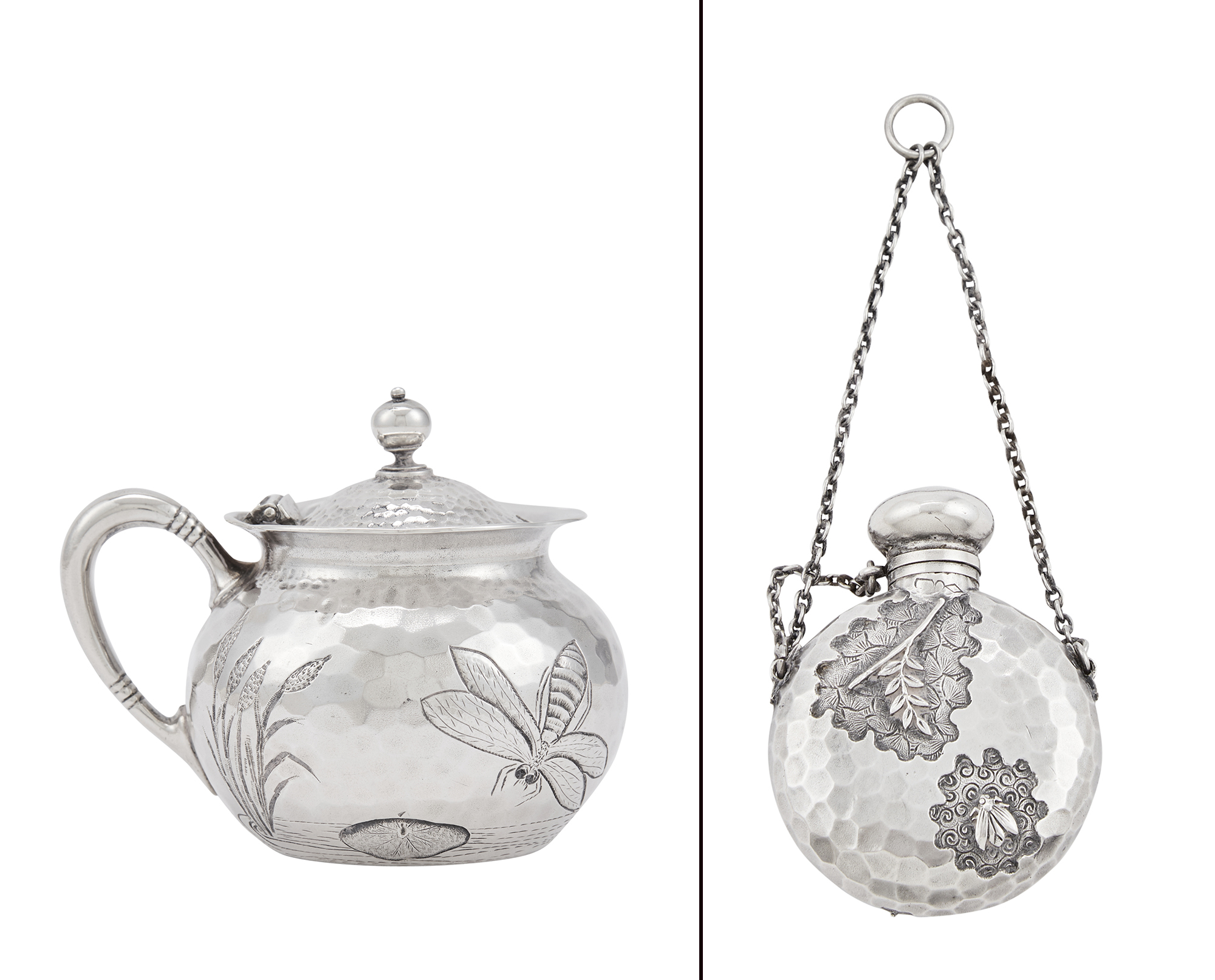 Lot image - Dominik & Haff Sterling Silver Aesthetic Movement Mustard Pot and Scent Flask