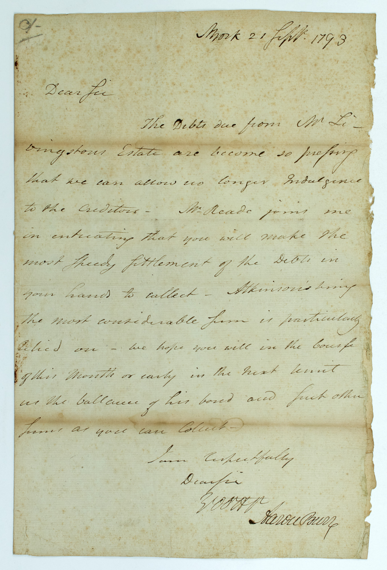 Lot image - BURR, AARON  Autograph letter signed (Aaron Burr) to Elisha (Elias) Boudinot.