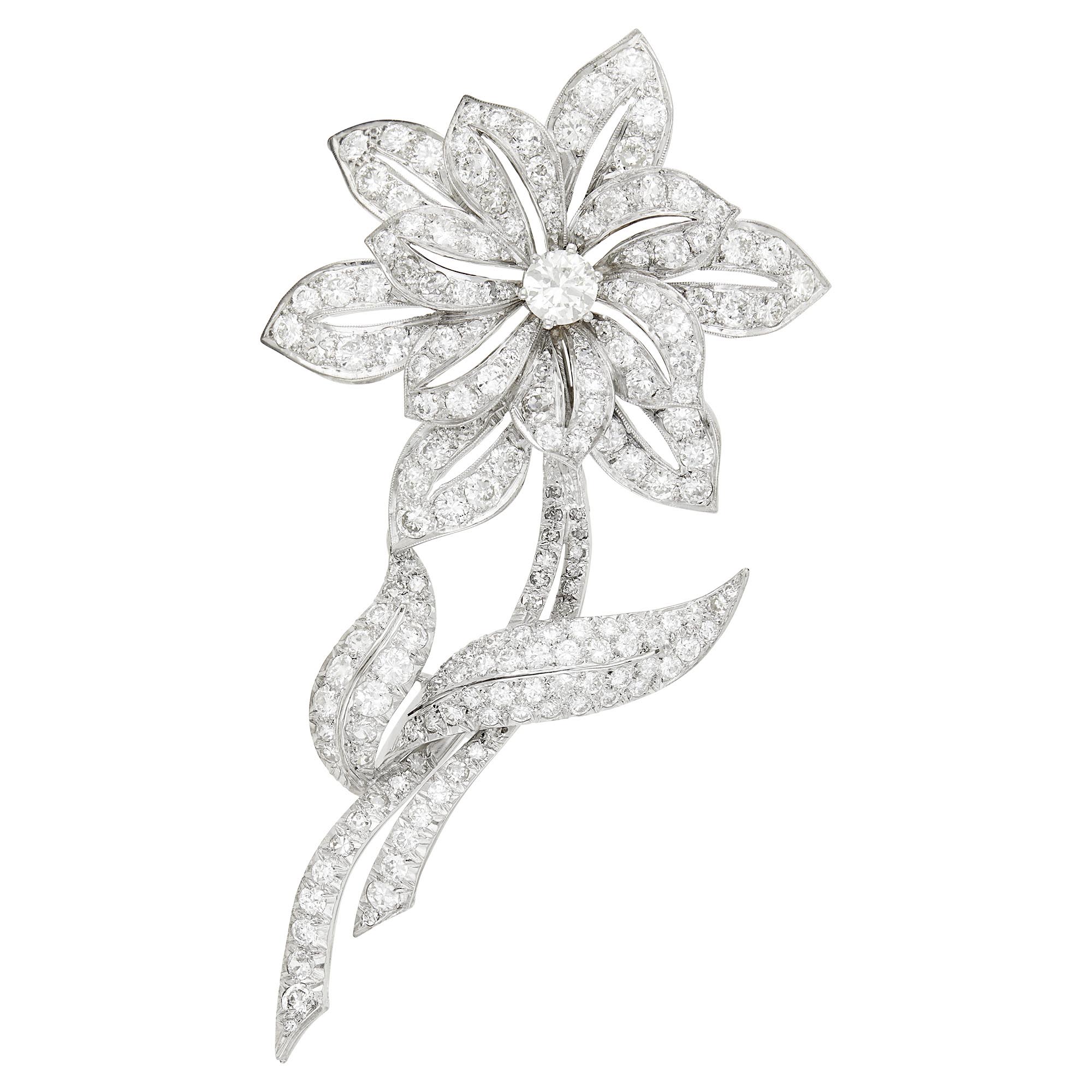 Lot image - Platinum and Diamond Flower Brooch
