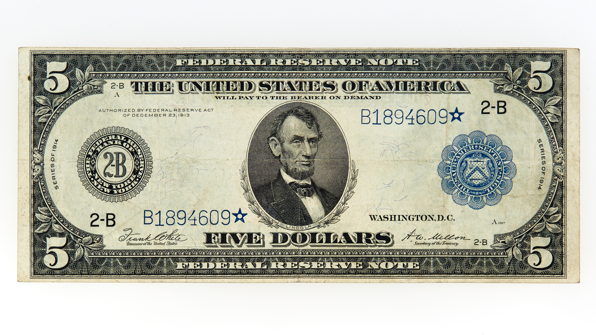 Lot image - United States 1914 FRN $5 New York STAR Note Fr. 851A*