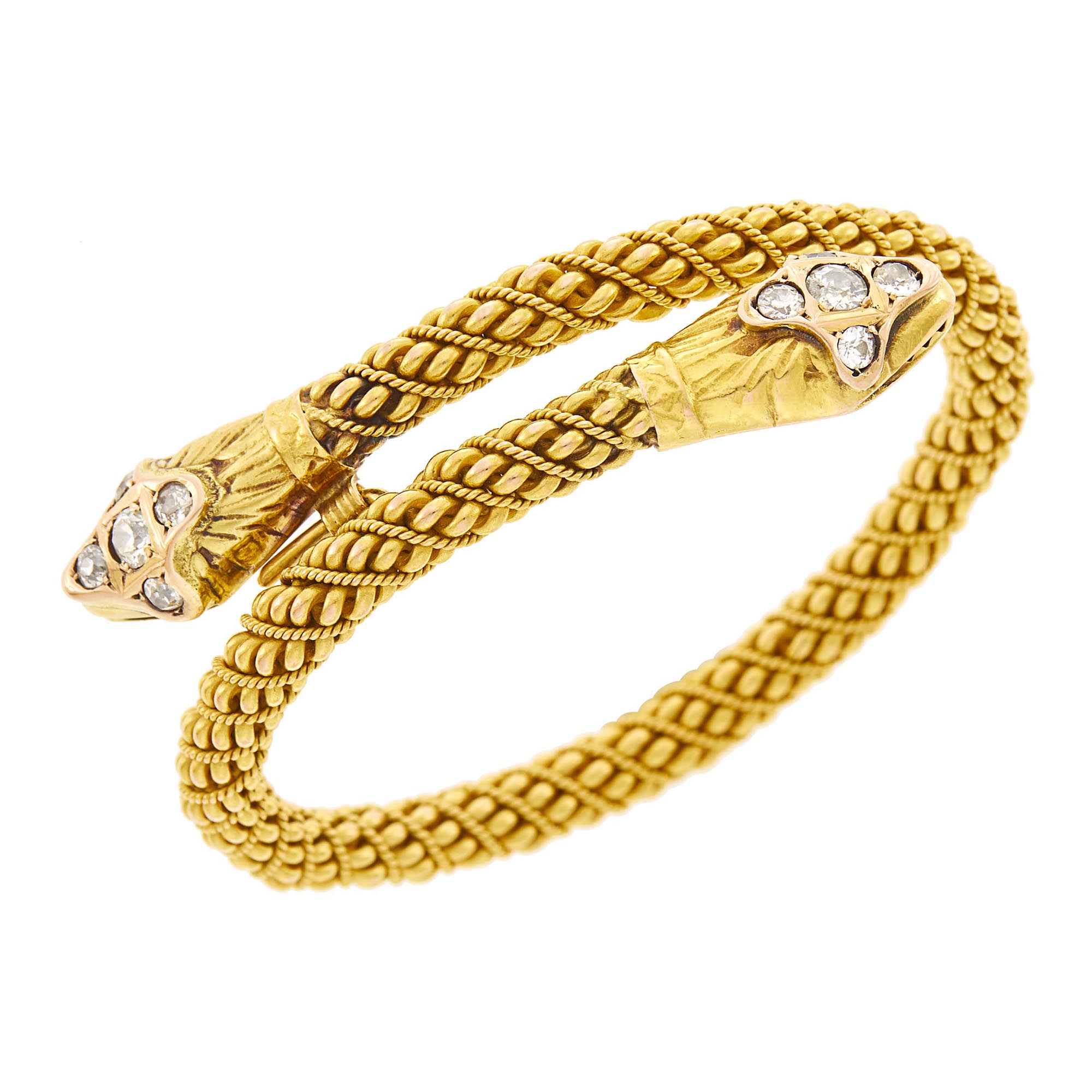 Lot image - Gold and Diamond Crossover Snake Bangle Bracelet