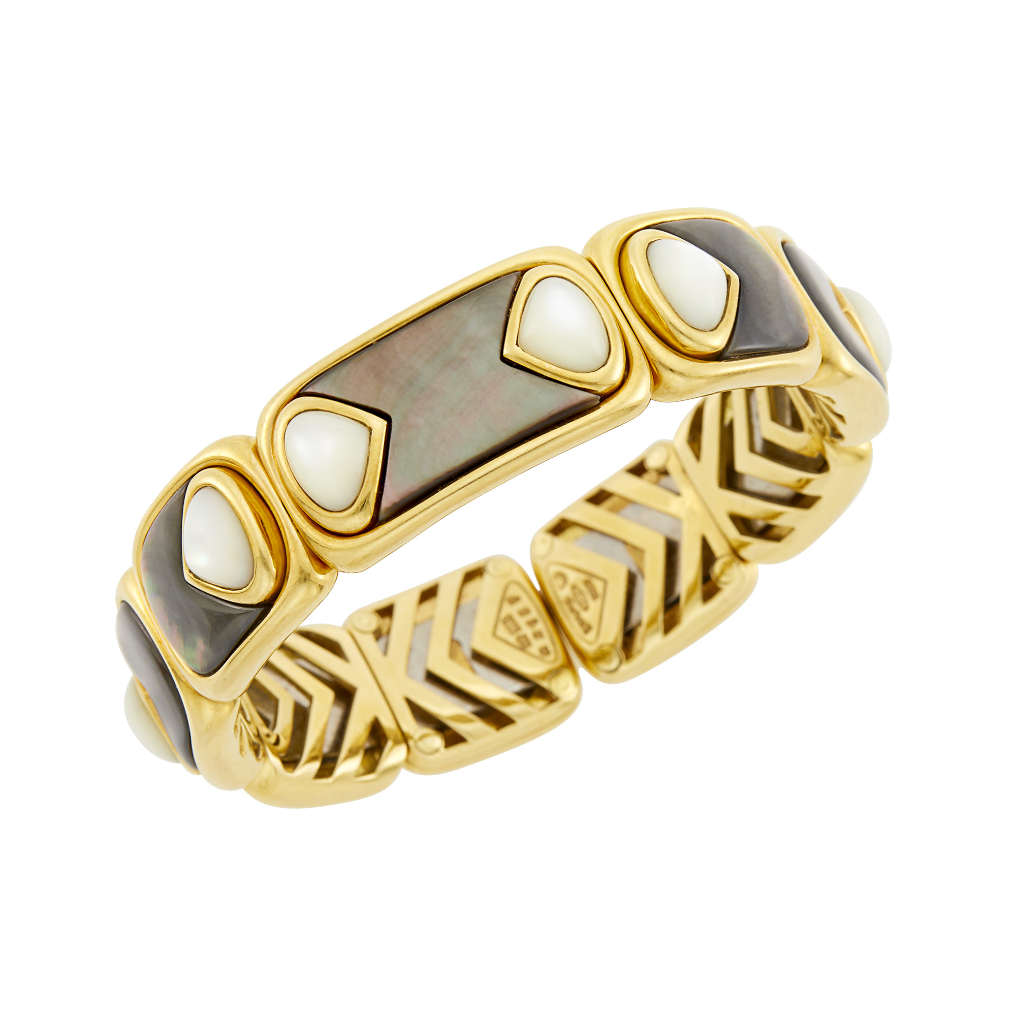 Lot image - Marina B Gold and Bicolor Mother-of-Pearl Cuff Bracelet