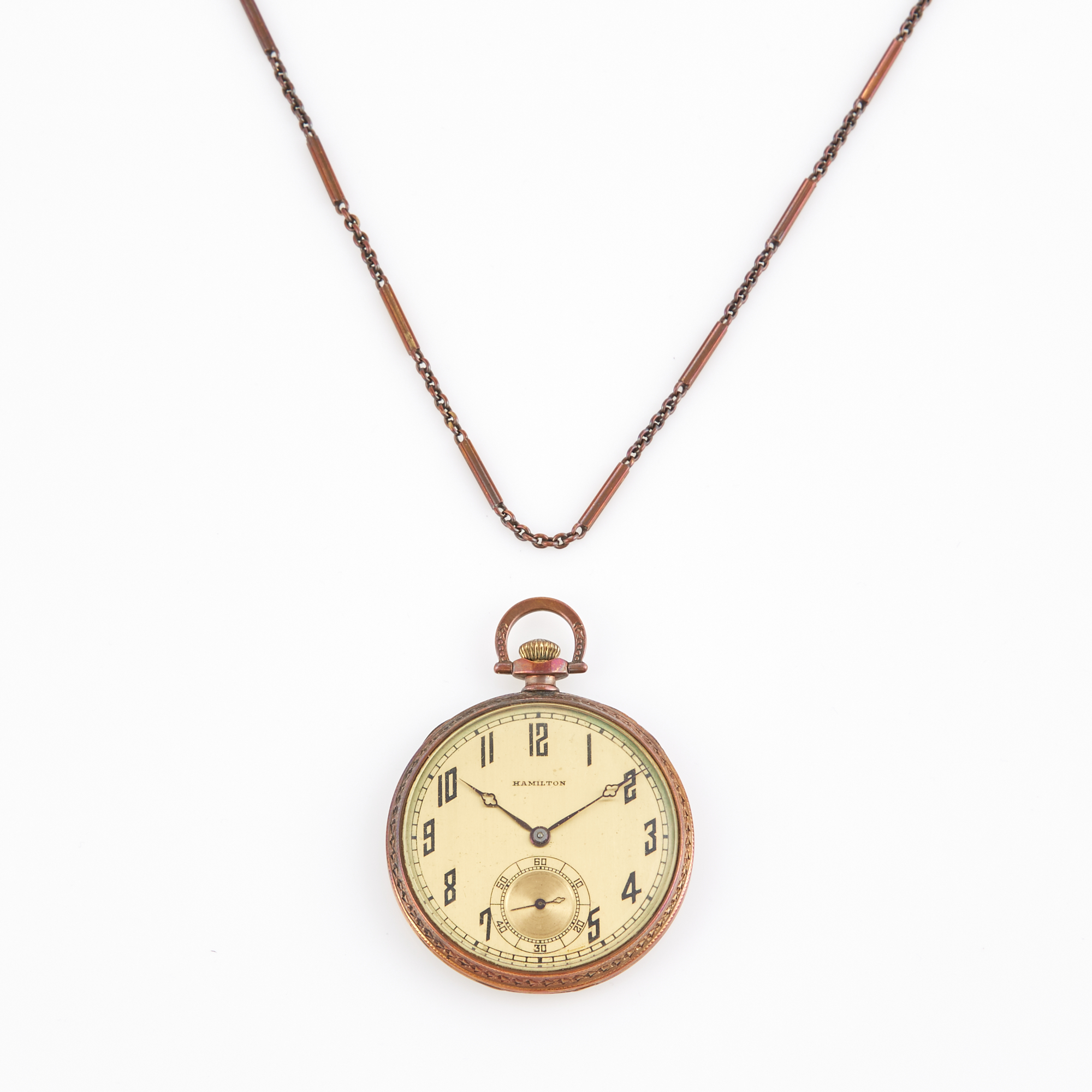 Lot image - Gold OF Watch, 17 Jewels, Hamilton, 14K with Gold Watch Chain, 14K 8 dwt.