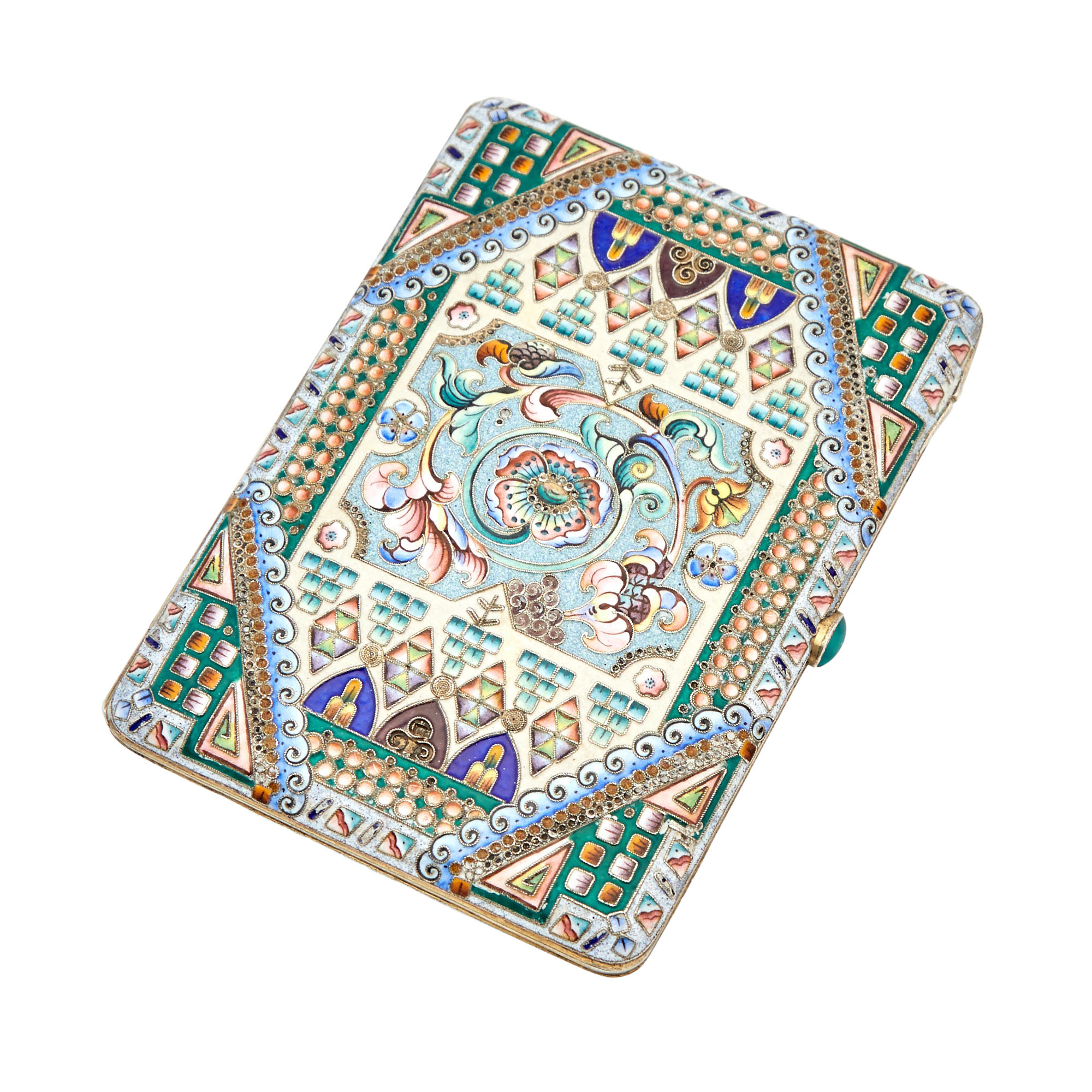 Lot image - Russian Silver-Gilt and Cloisonné Enamel Cigarette Case