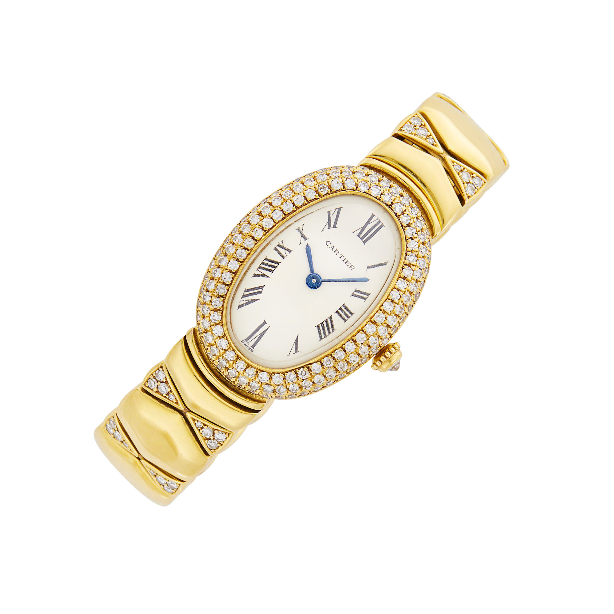 Lot image - Cartier Paris Gold and Diamond Baignoire Wristwatch