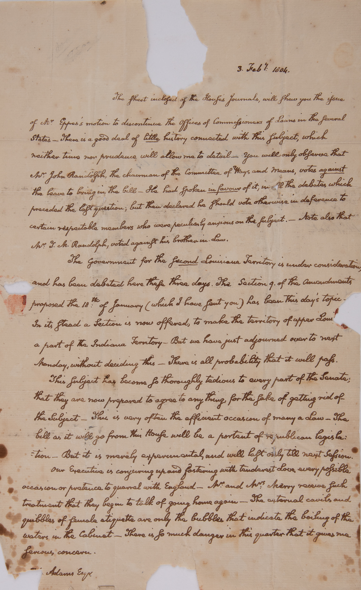 Lot image - ADAMS, JOHN QUINCY  Autograph letter to his father, former president John Adams.