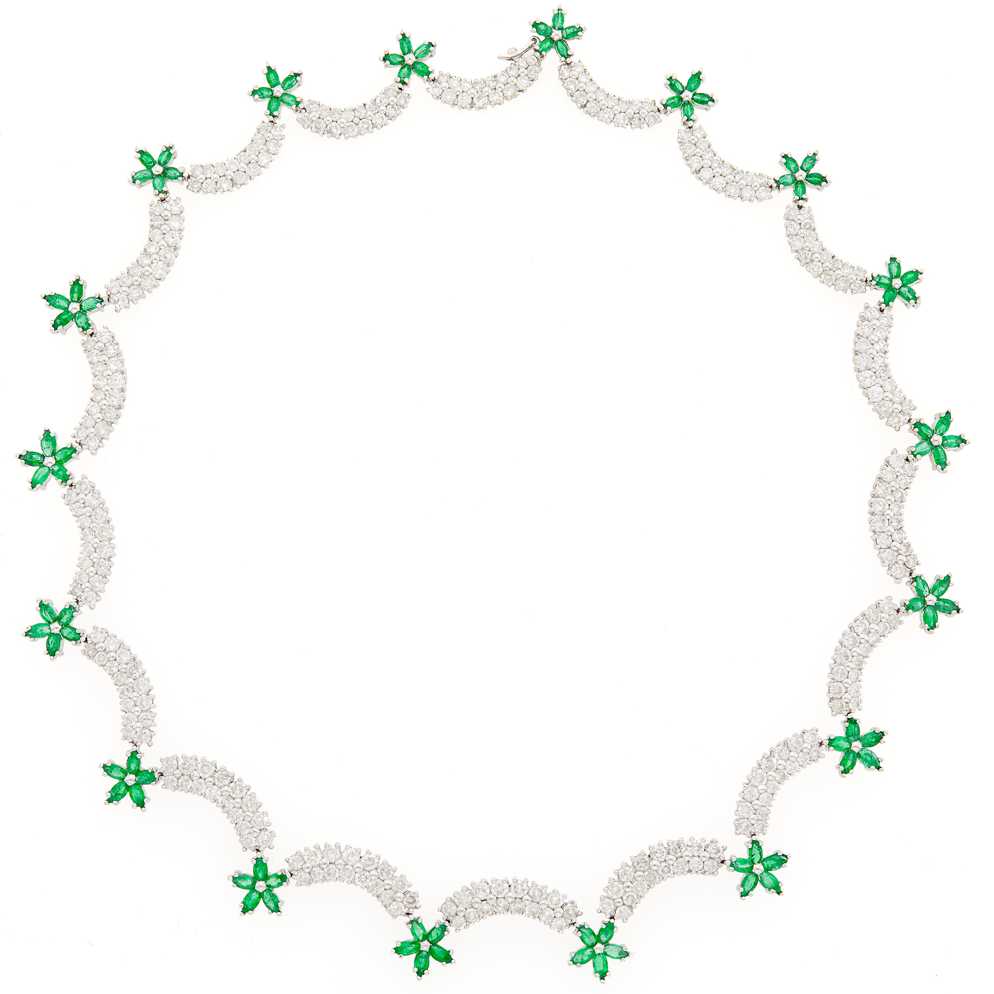 Lot image - White Gold, Emerald and Diamond Necklace