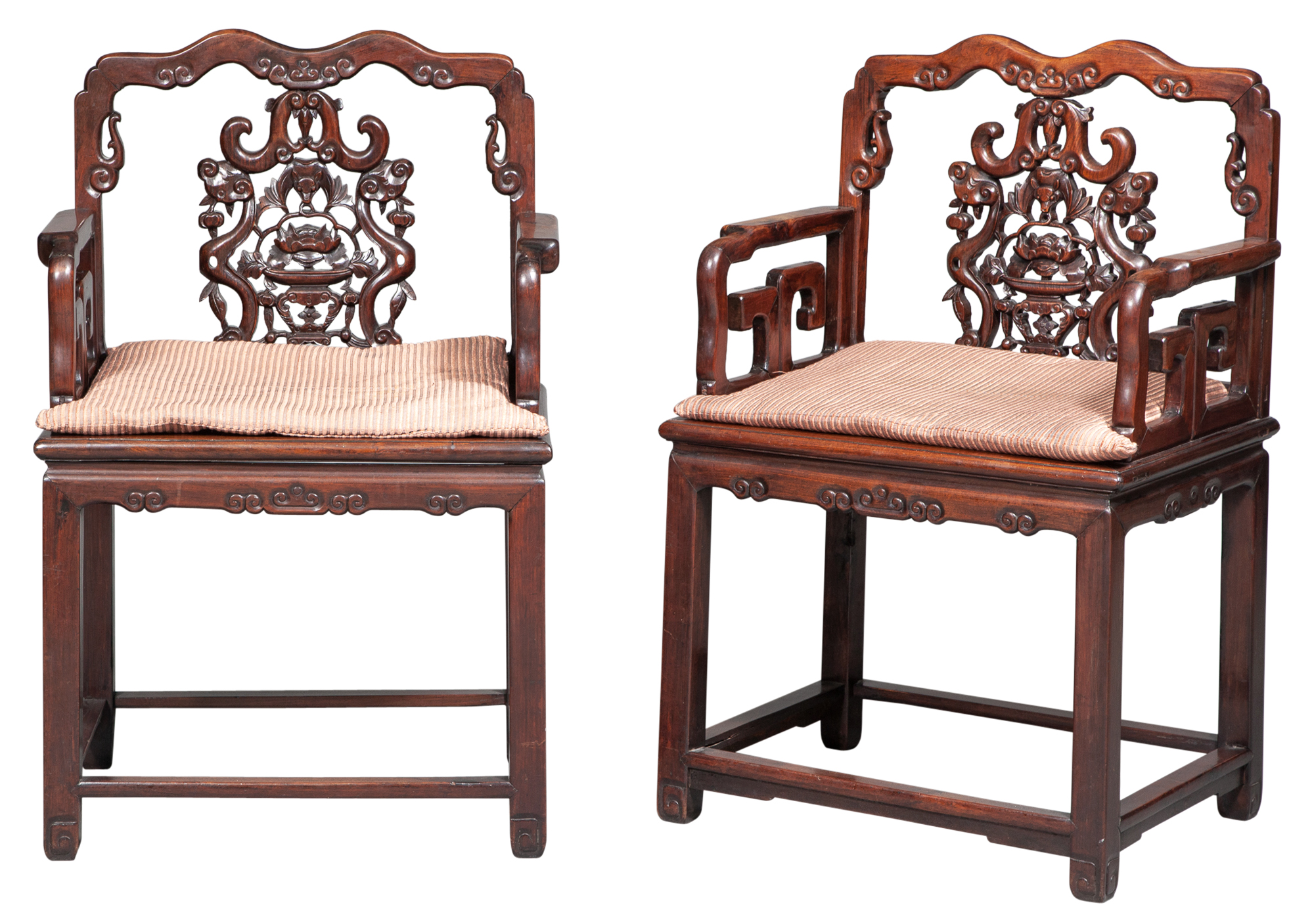 Lot image - A Pair of Chinese Hardwood Armchairs