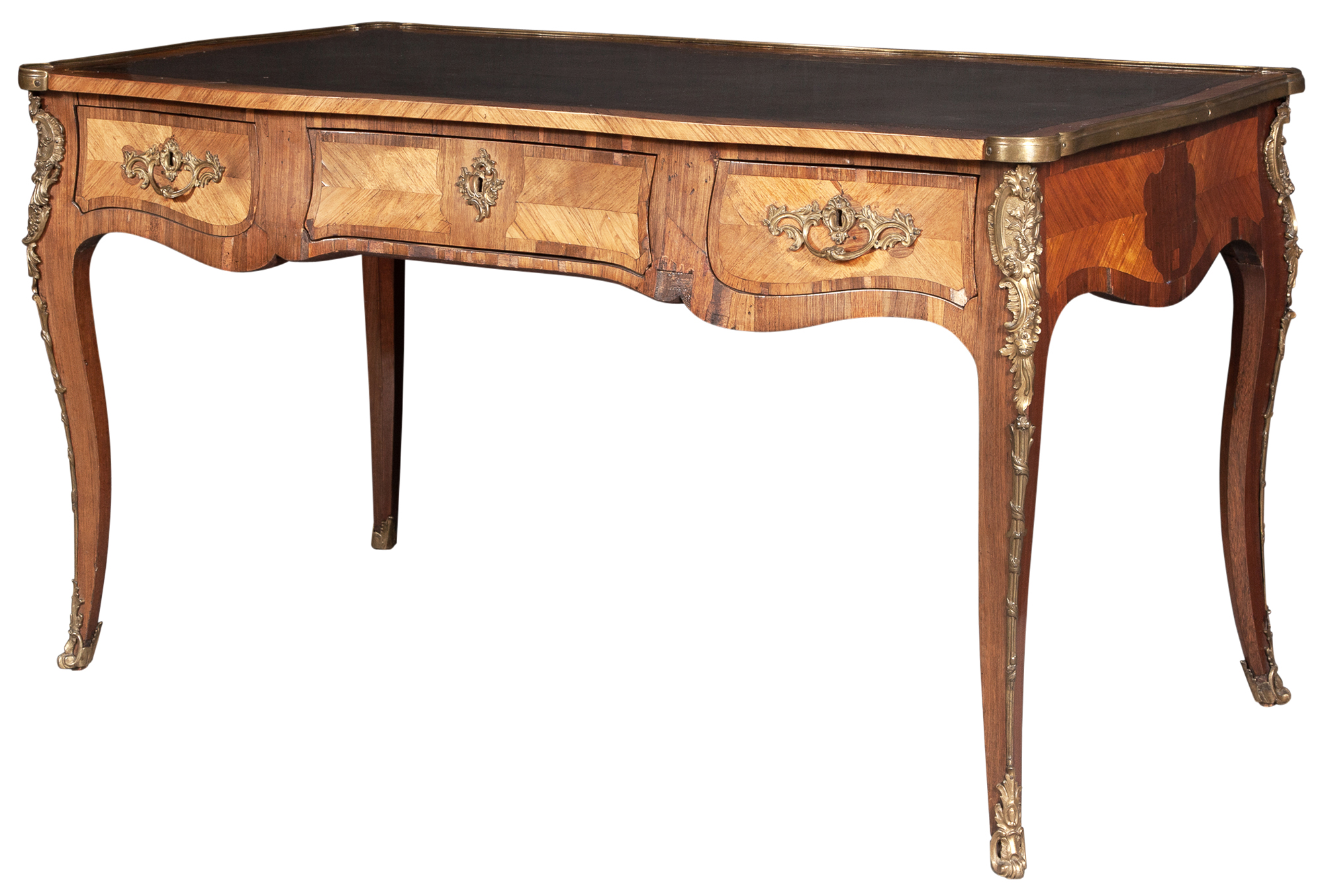 Lot image - Louis XV Style Gilt Metal Mounted Leather Inset Bureau Plat