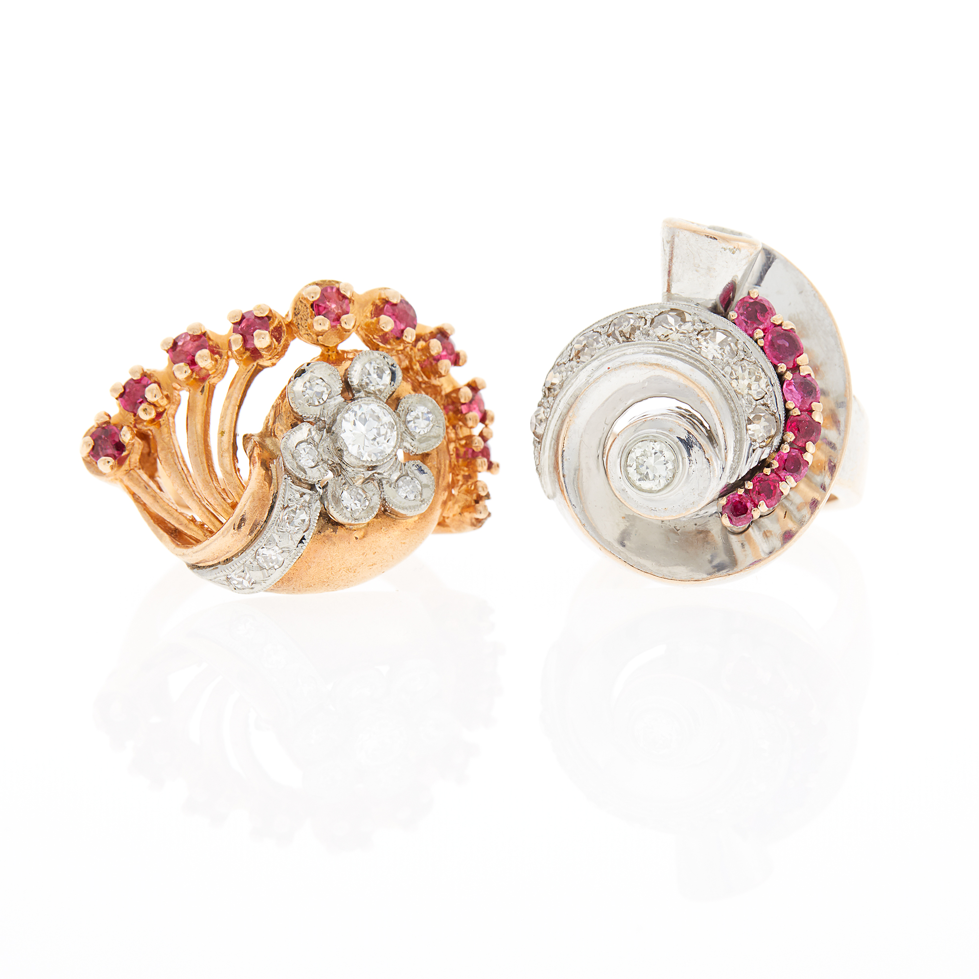 Lot image - Two Platinum, Rose Gold, Diamond and Ruby Rings