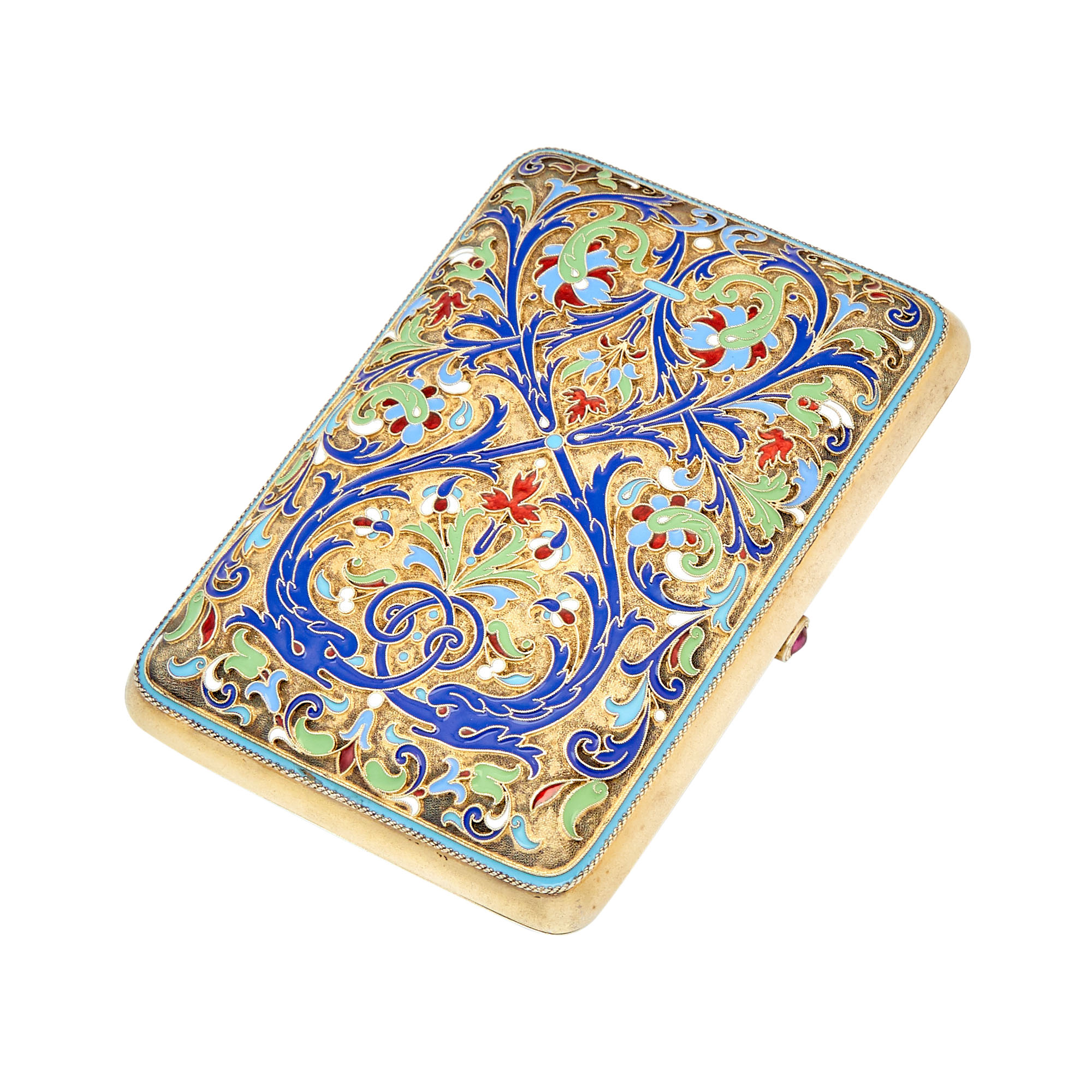 Lot image - Russian Silver-Gilt and Cloisonné Enamel Cigarette Case