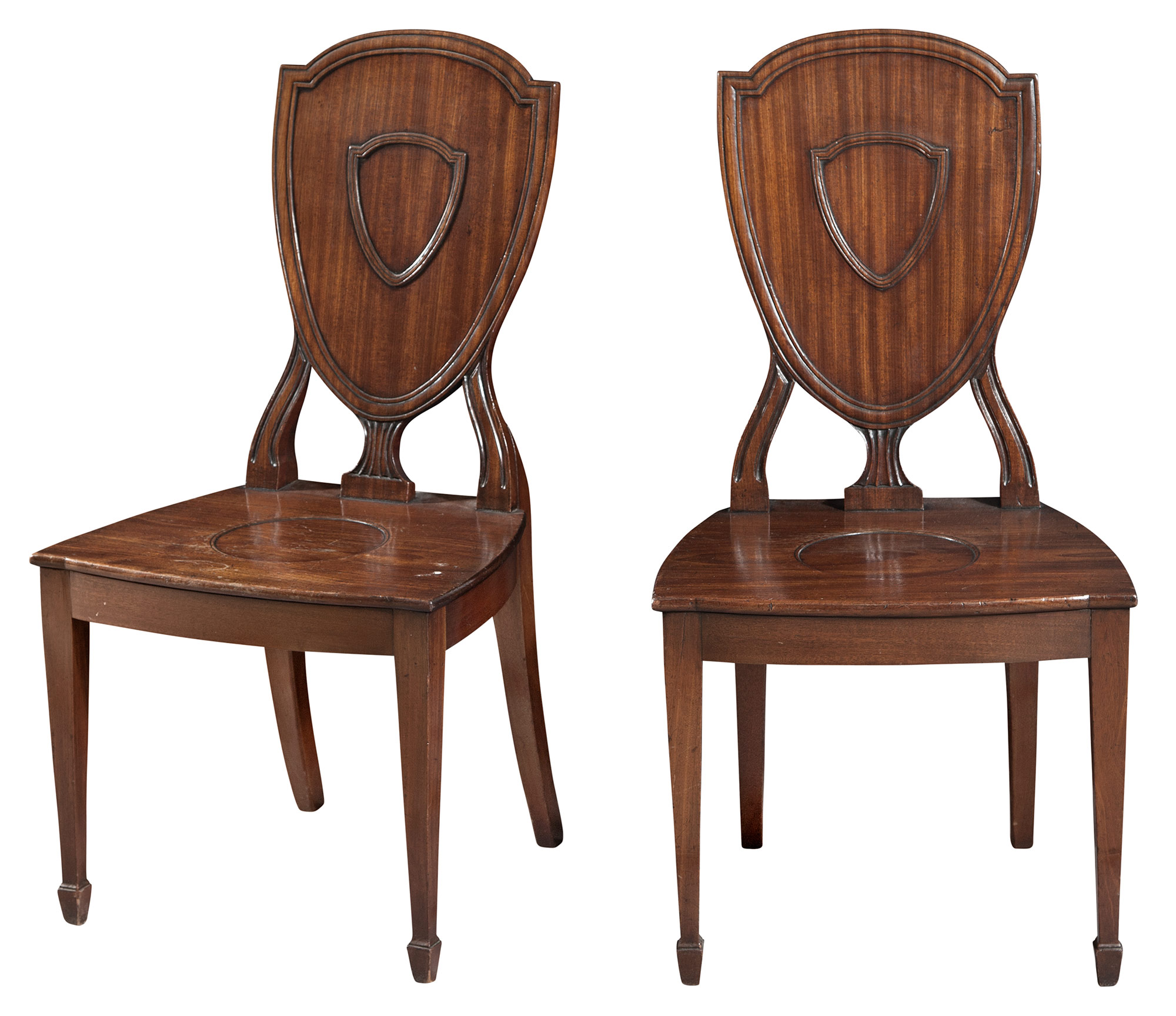 Lot image - Pair of George III Mahogany Hall Chairs