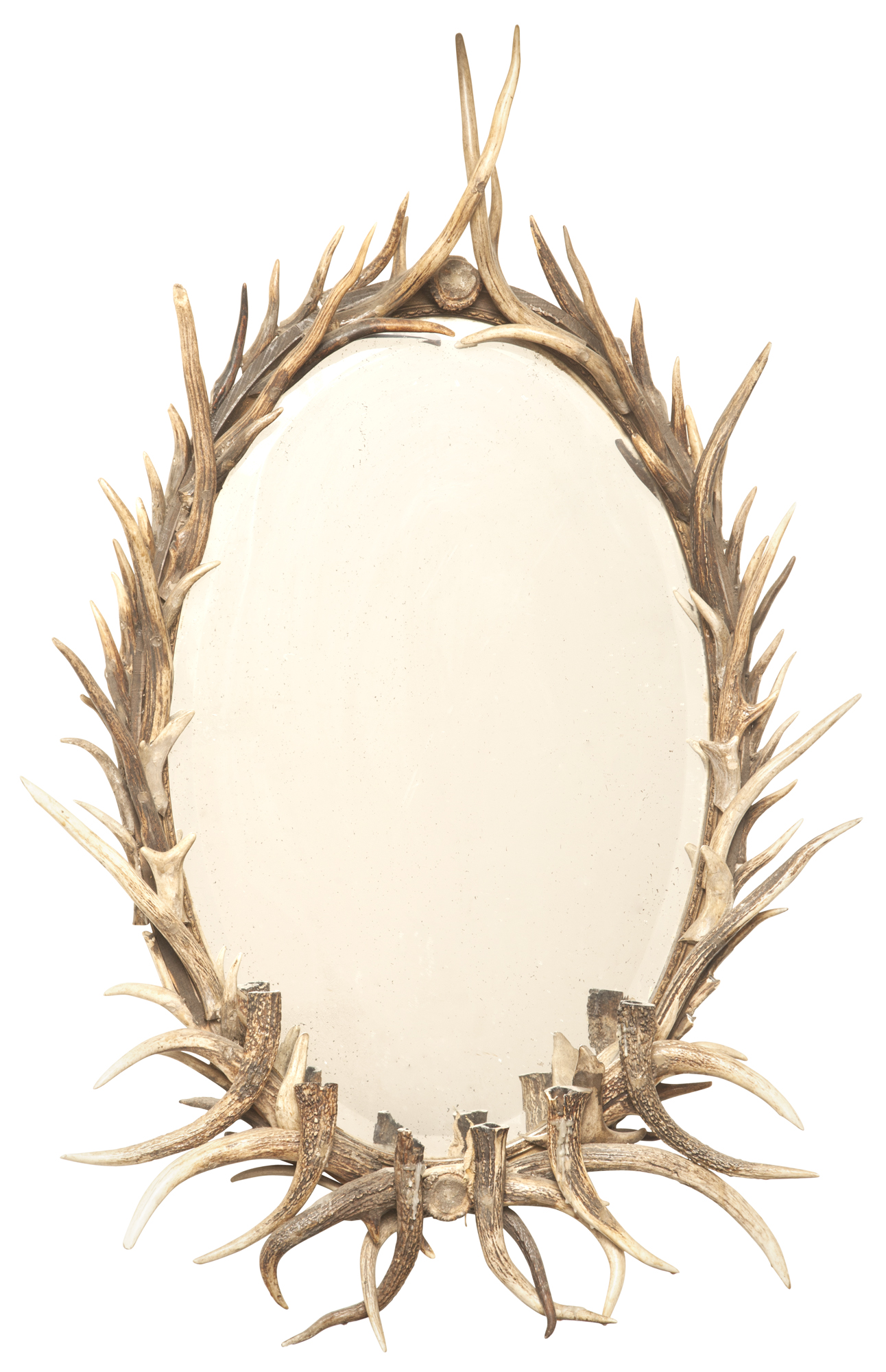Lot image - Antler-Mounted Oval Mirror