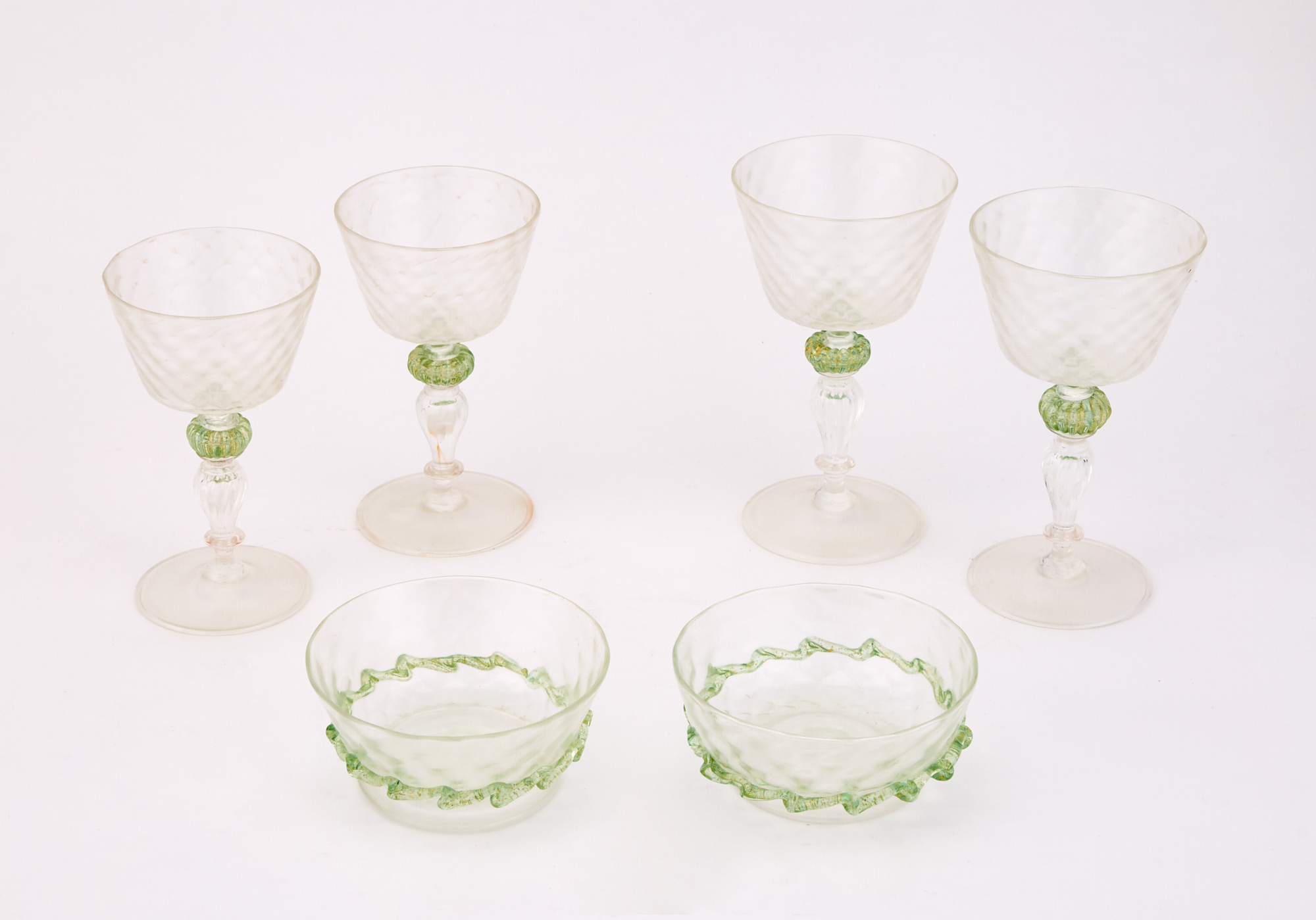 Lot image - Assembled Set of Twenty-Four Venetian Gilt-Flecked Stem Glasses