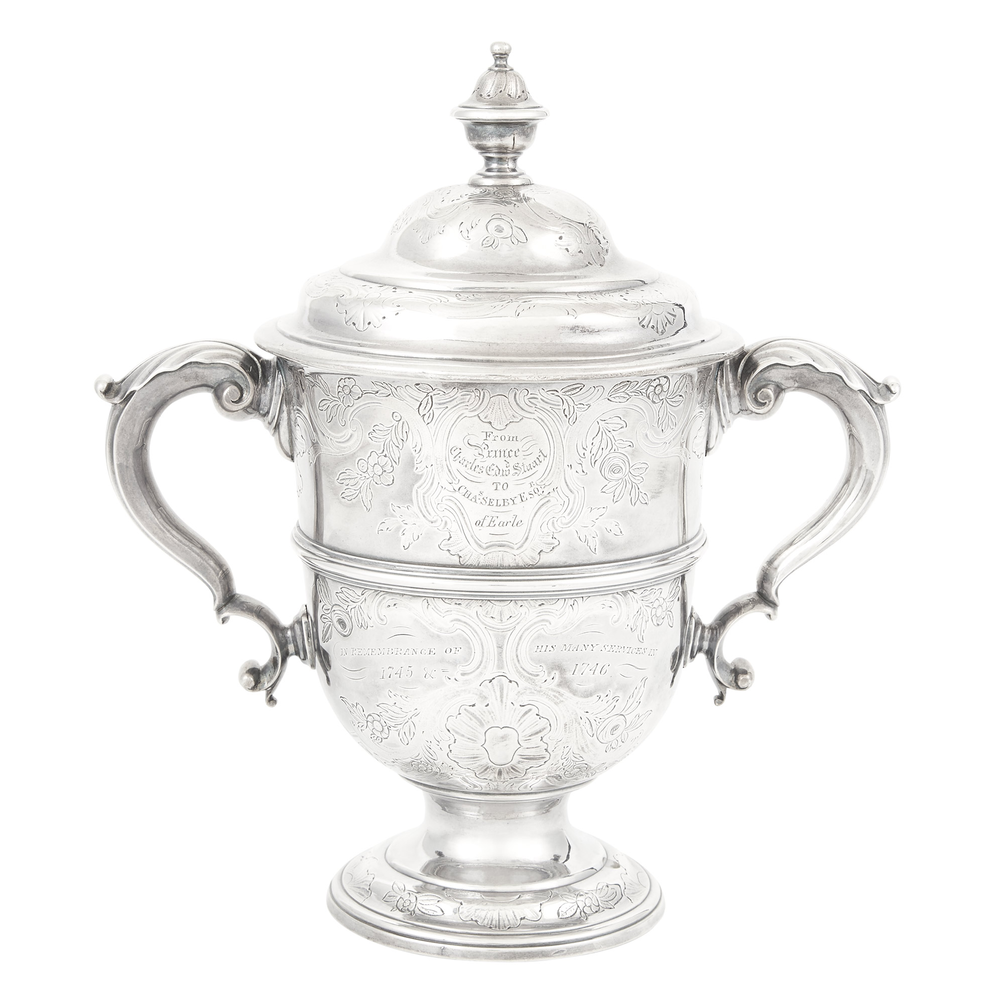Lot image - George II Sterling Silver Covered Two Handle Cup