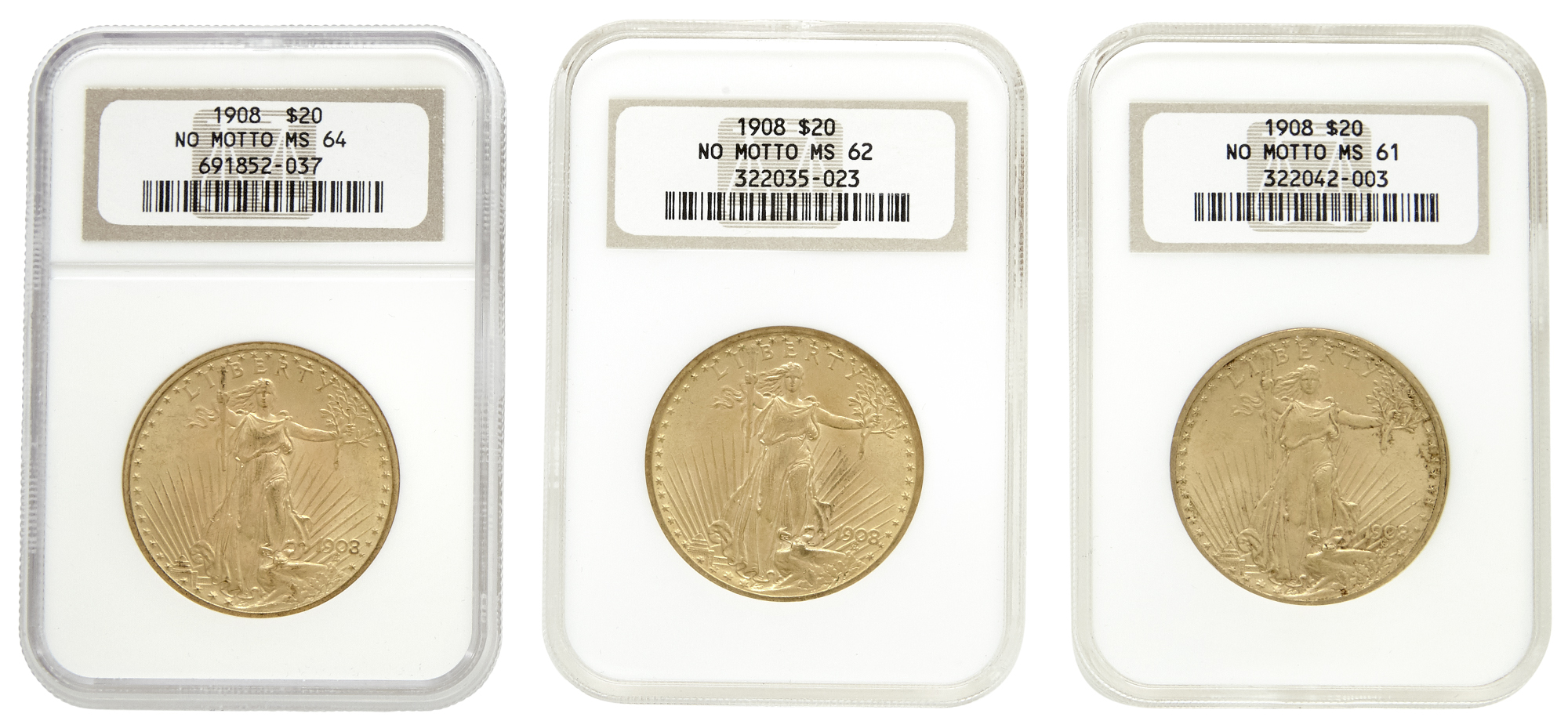 Lot image - United States Three St. Gauden $20 Gold Coins NGC Graded