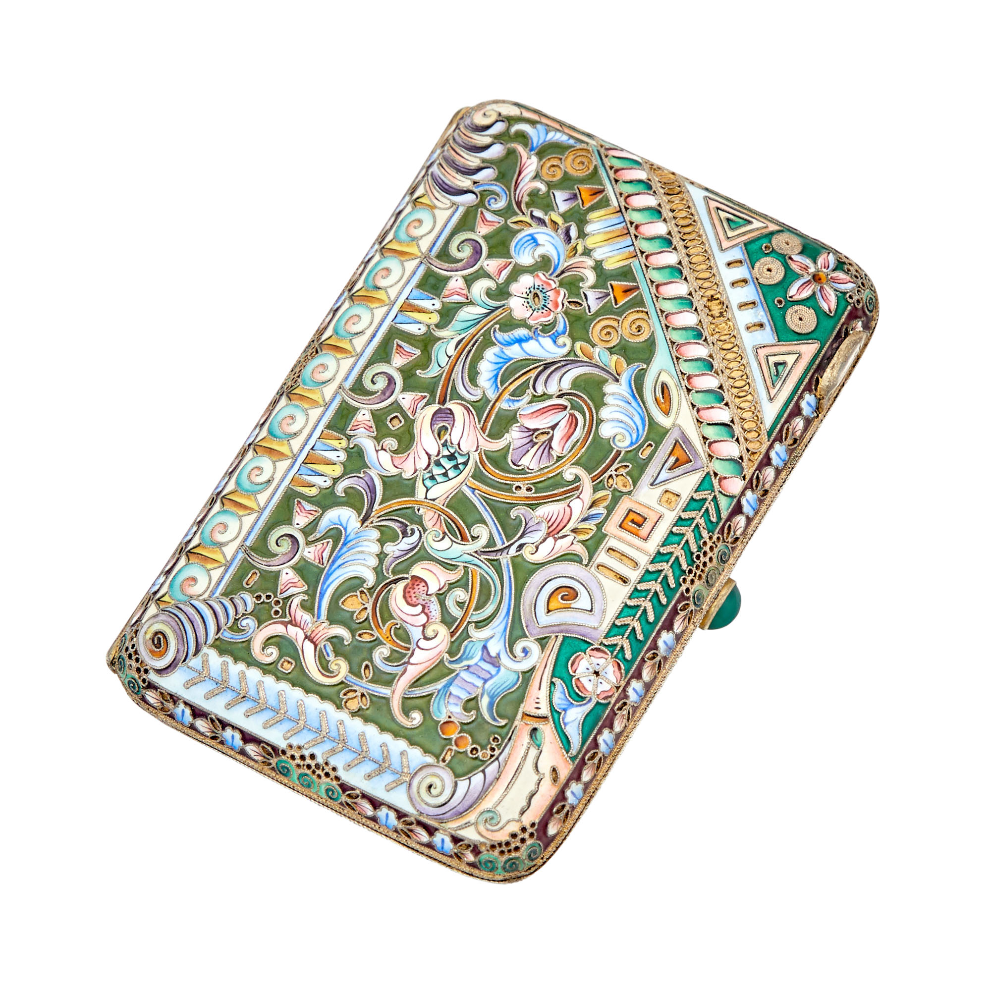 Lot image - Russian Silver-Gilt and Cloisonné Enamel Cigarette Case