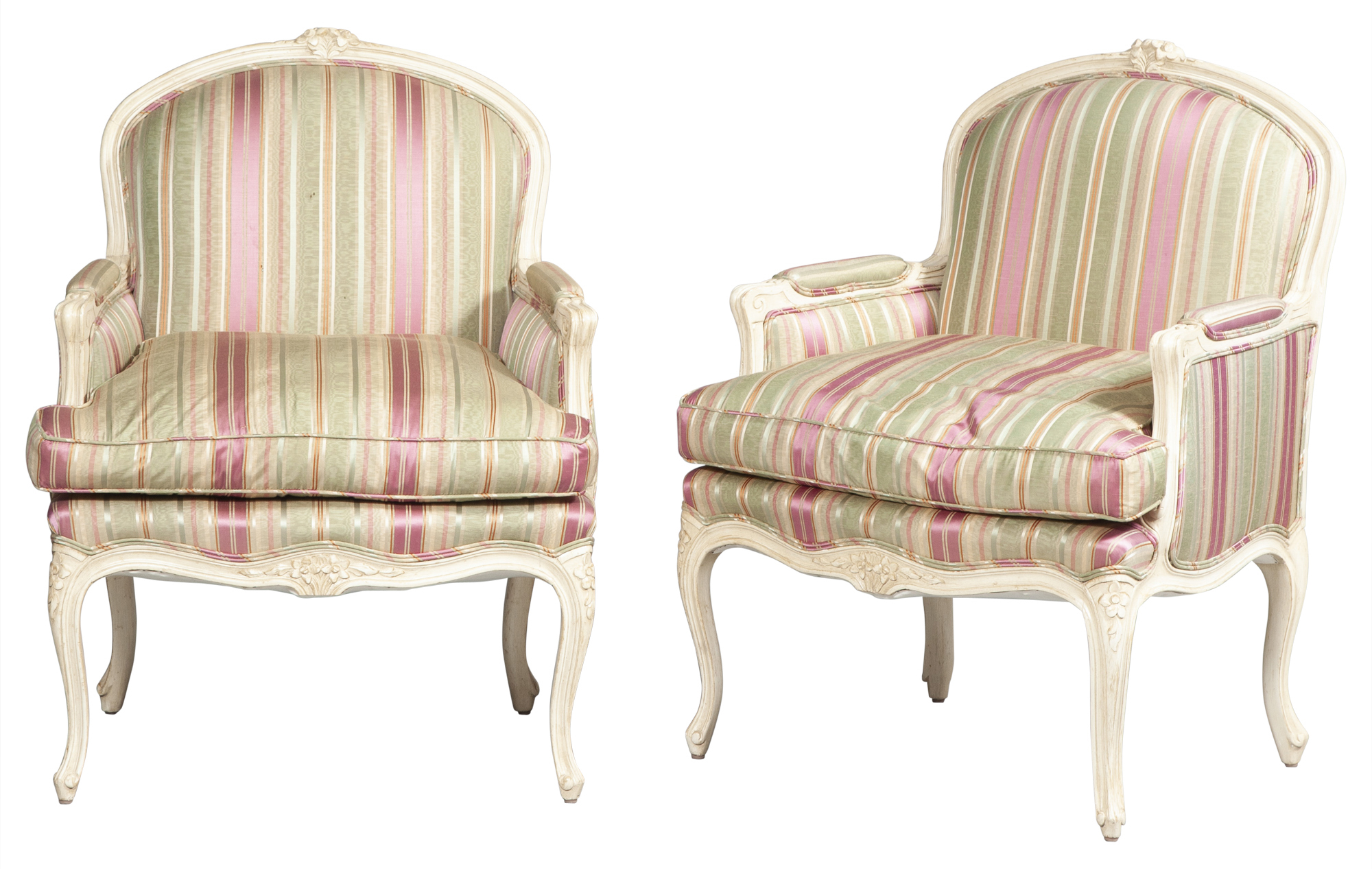 Lot image - Pair of Louis XV Style Painted and Upholstered Bergères