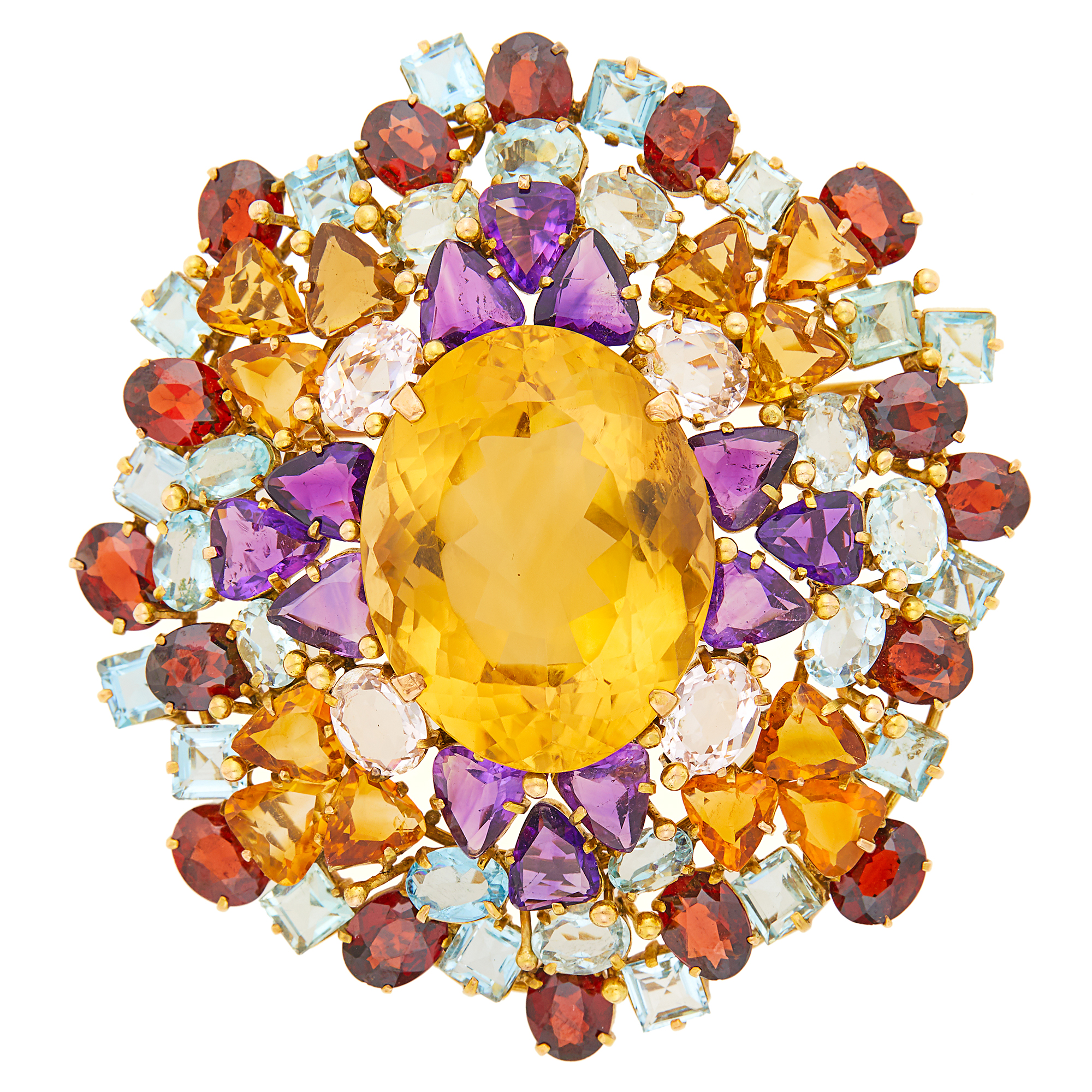 Lot image - Gold, Citrine and Gem-Set Pendant-Brooch