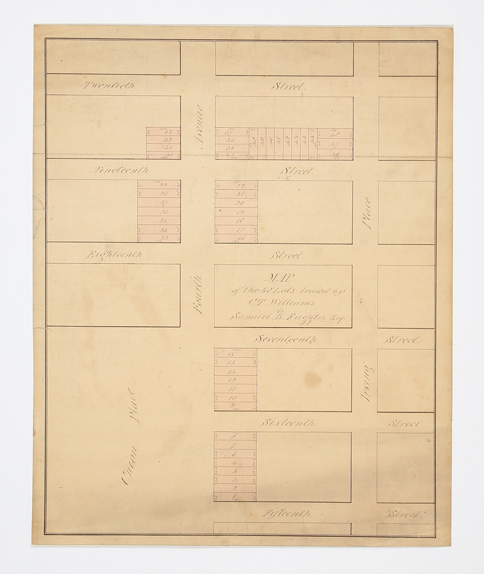 Lot image - [MAP - UNION SQUARE]  Map of the lots leased by C.T. Williams to Samuel B. Ruggles Esq.