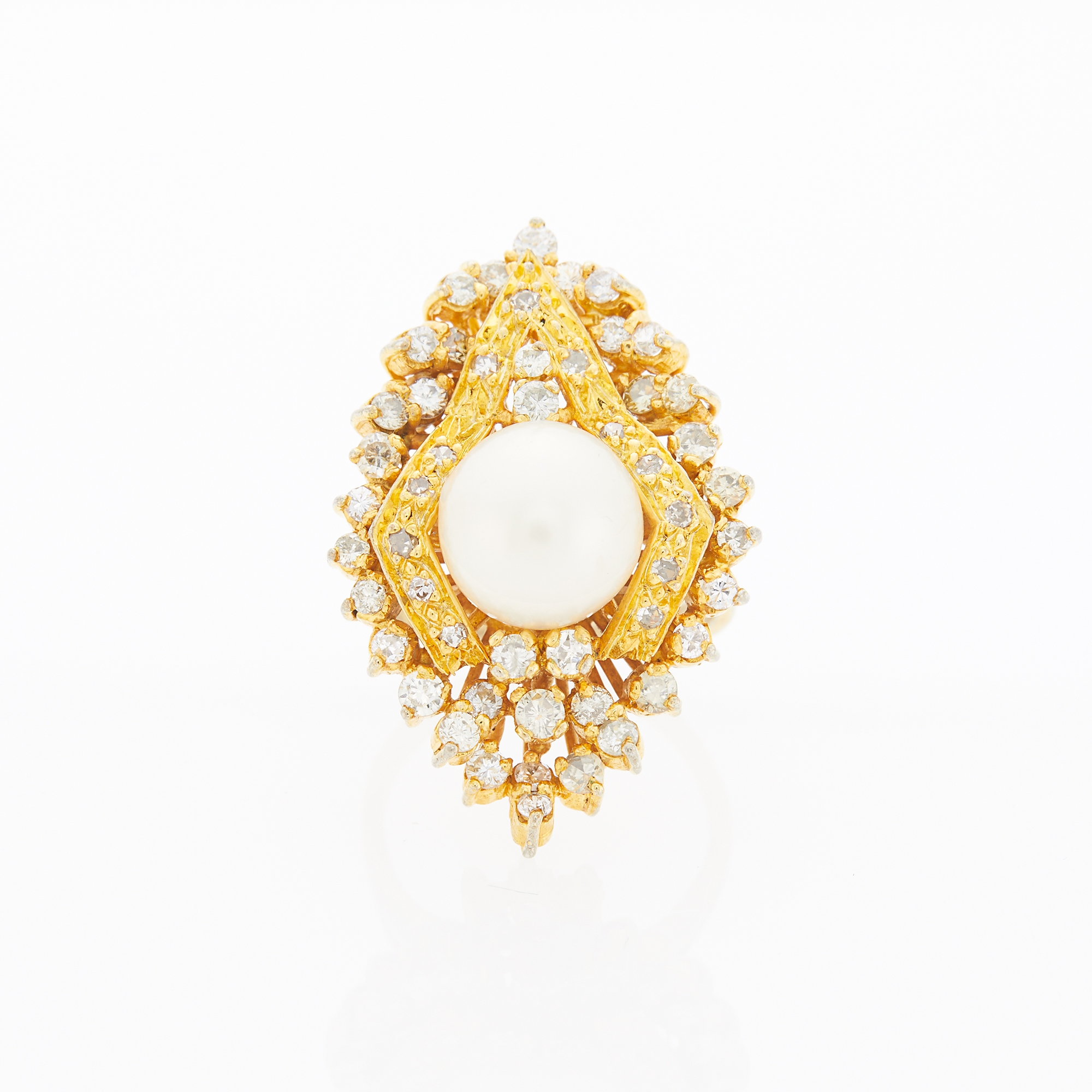 Lot image - Gold, Cultured Pearl and Diamond Ring