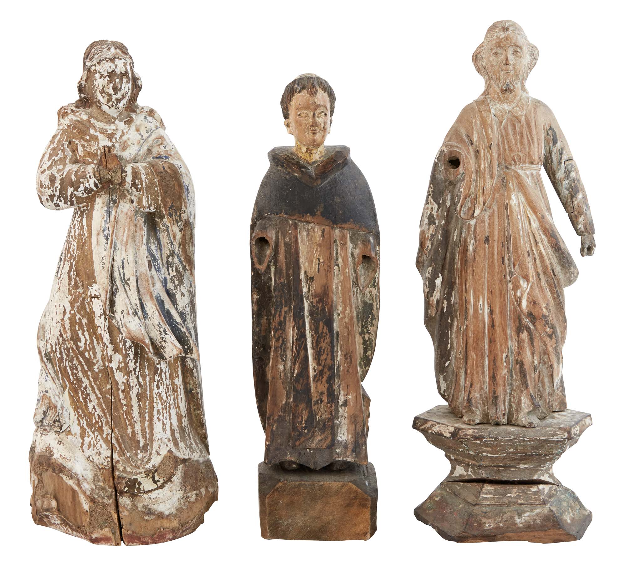 Lot image - Three Carved and Painted Wood Santos Figures