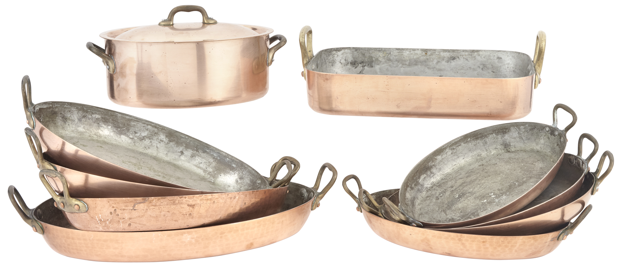 Lot image - Group of Ten Copper and Brass Pots and Pans