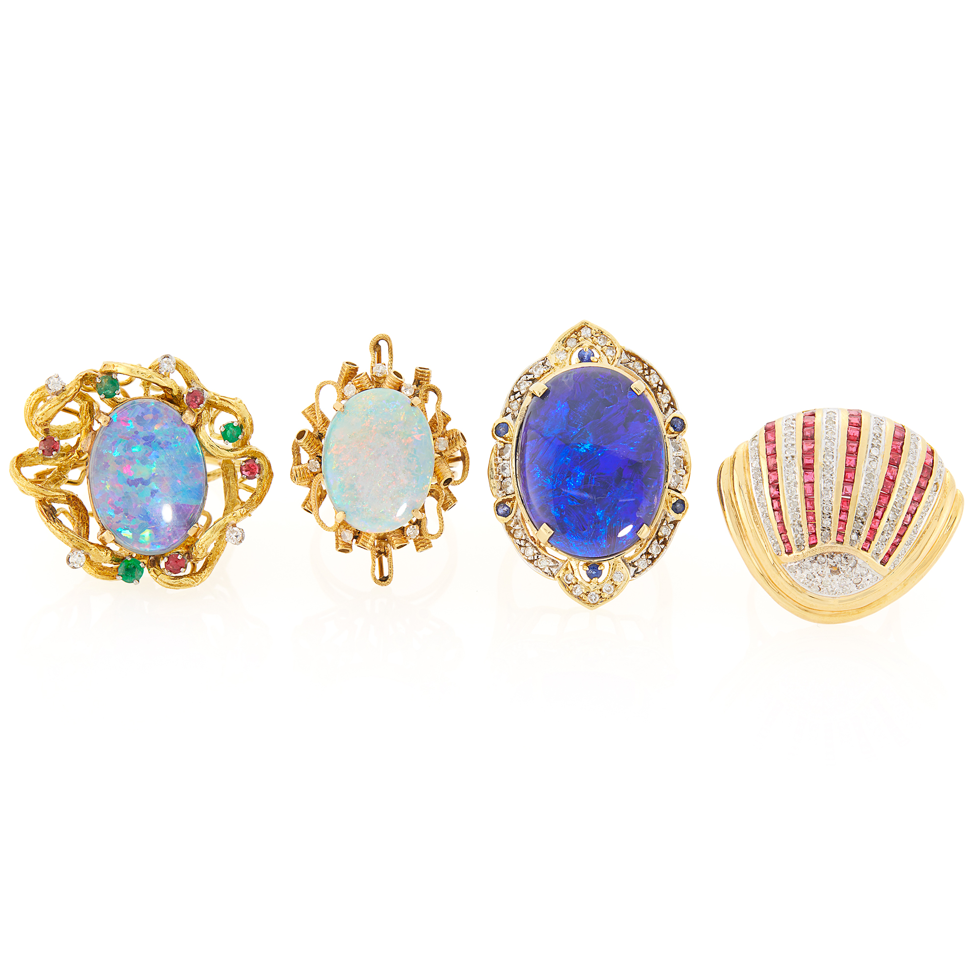 Lot image - Four Gold, Opal, Gem-Set and Diamond Rings
