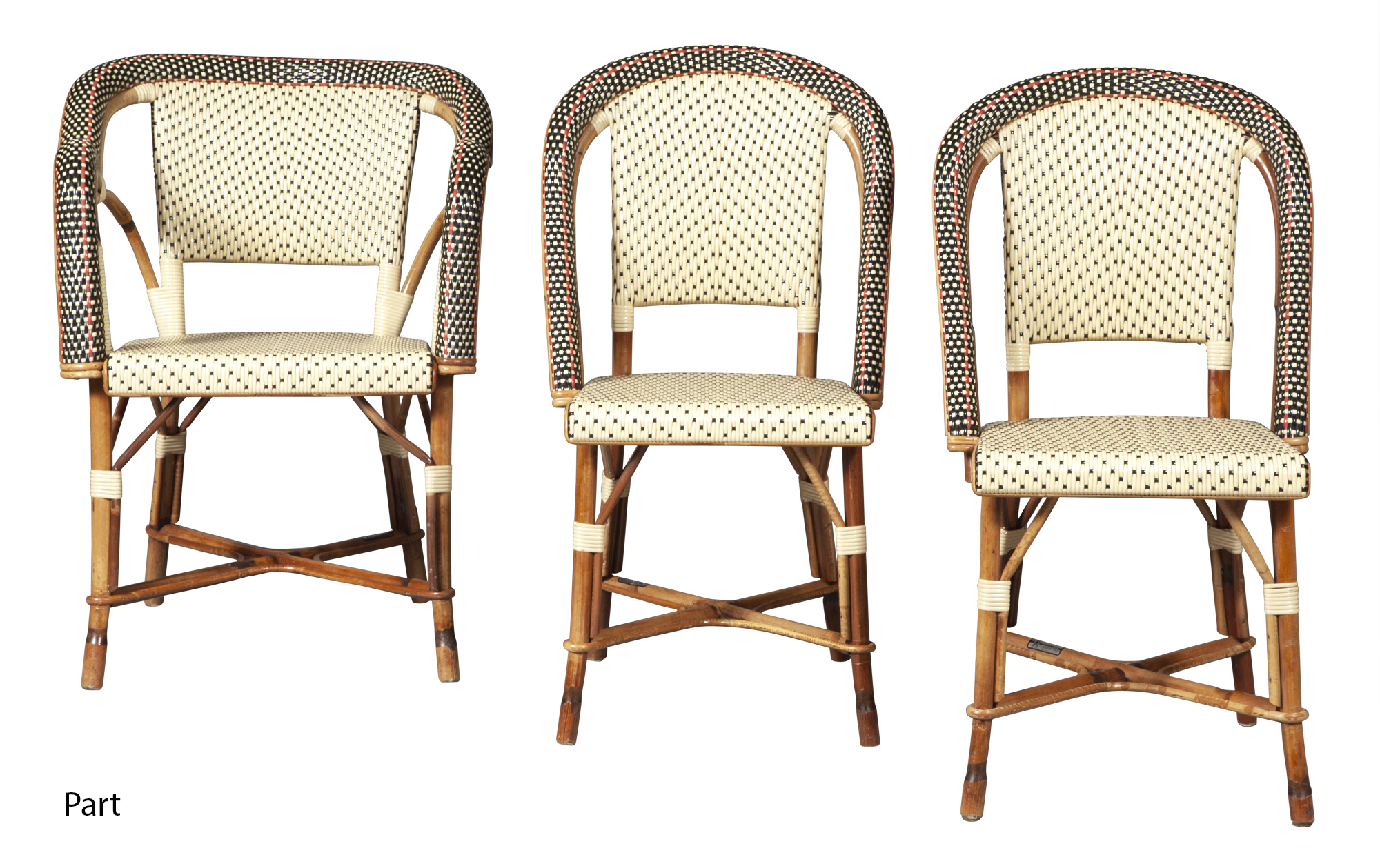 Lot image - Set of Eight Wood and Faux Rattan Bistro Chairs by Maison Drucker, Paris