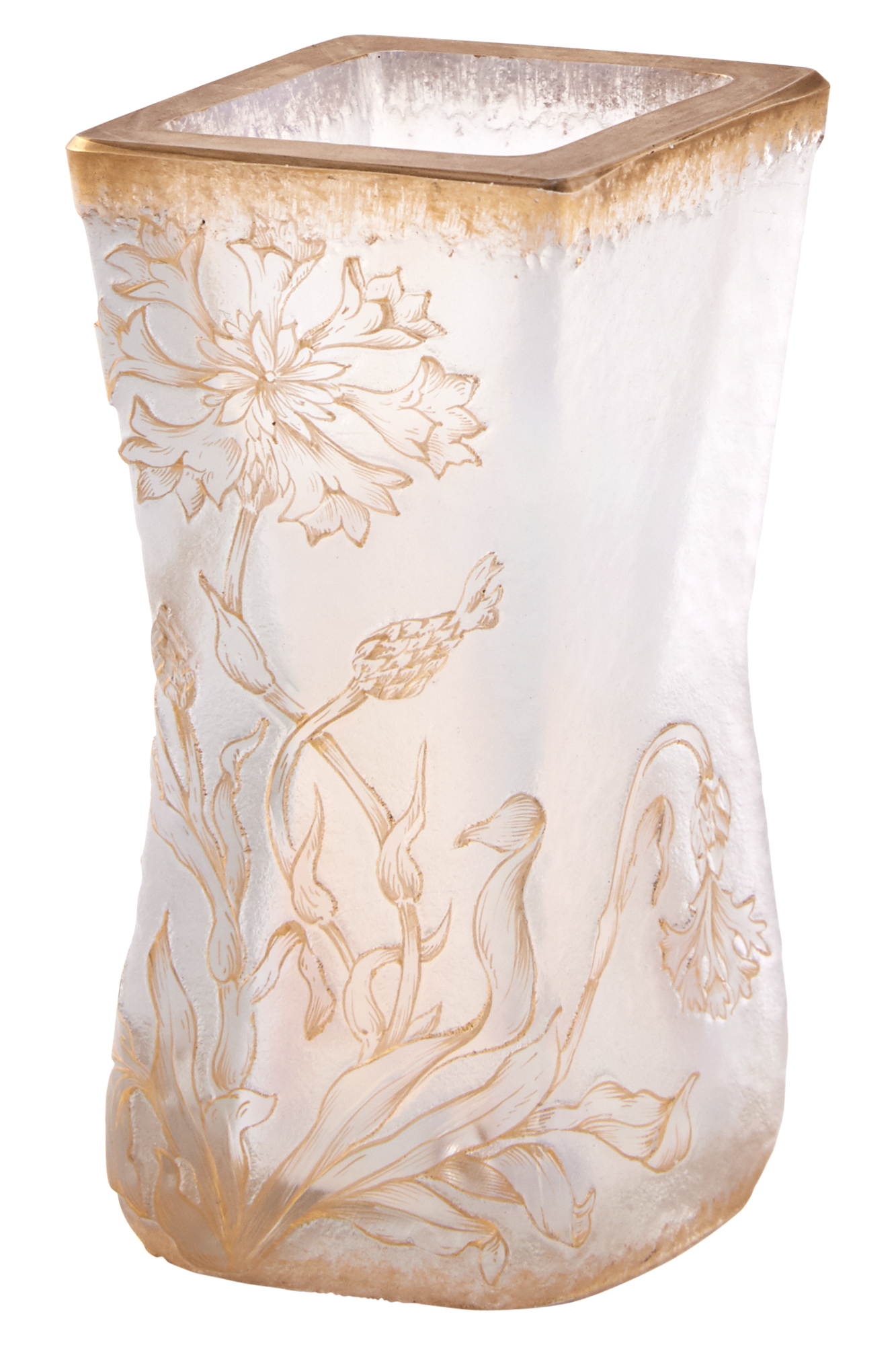 Lot image - Daum Art Nouveau Gilt and Acid-Etched Opalescent Glass Cabinet Vase