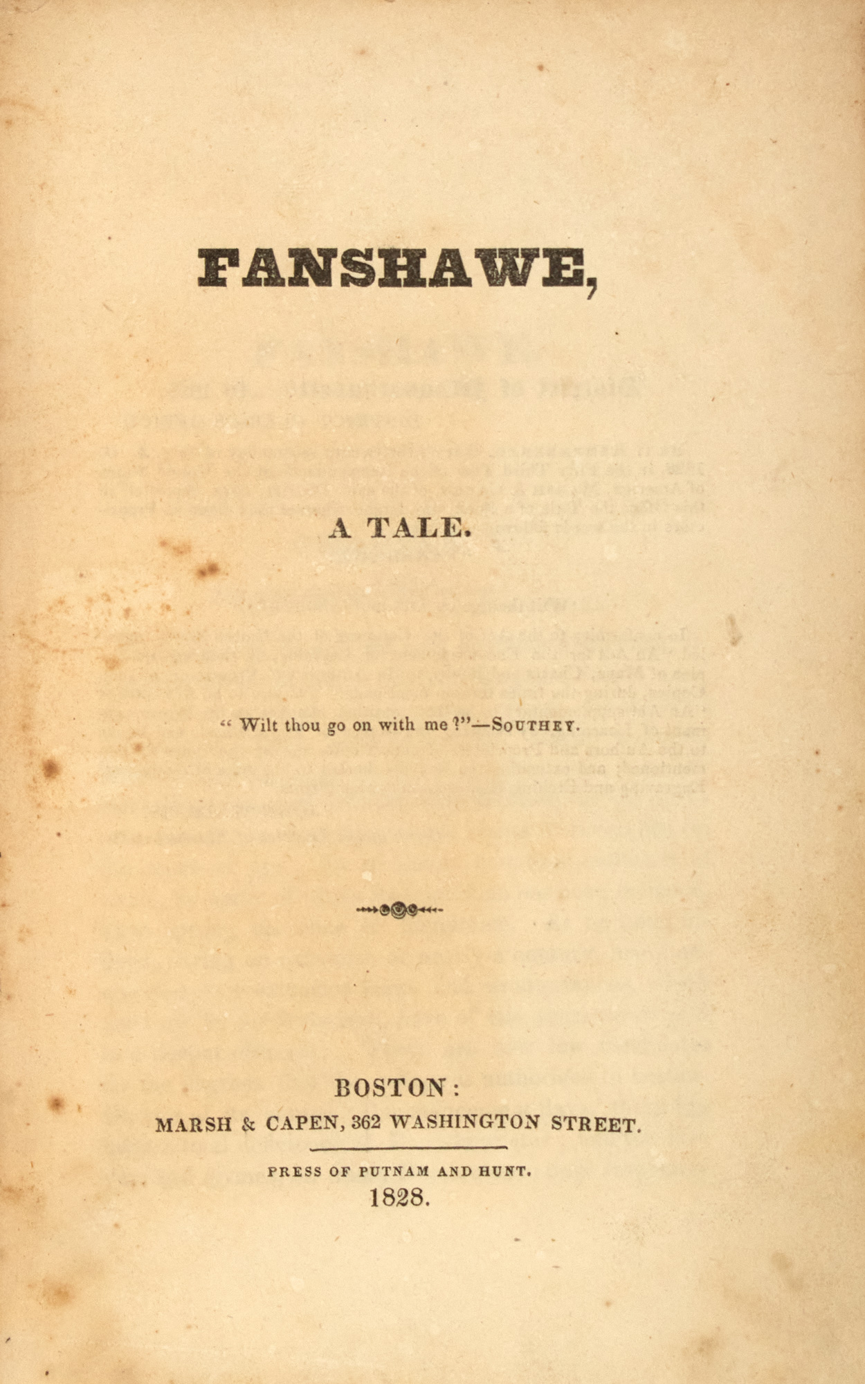 Lot image - HAWTHORNE, NATHANIEL  Fanshawe, A Tale.