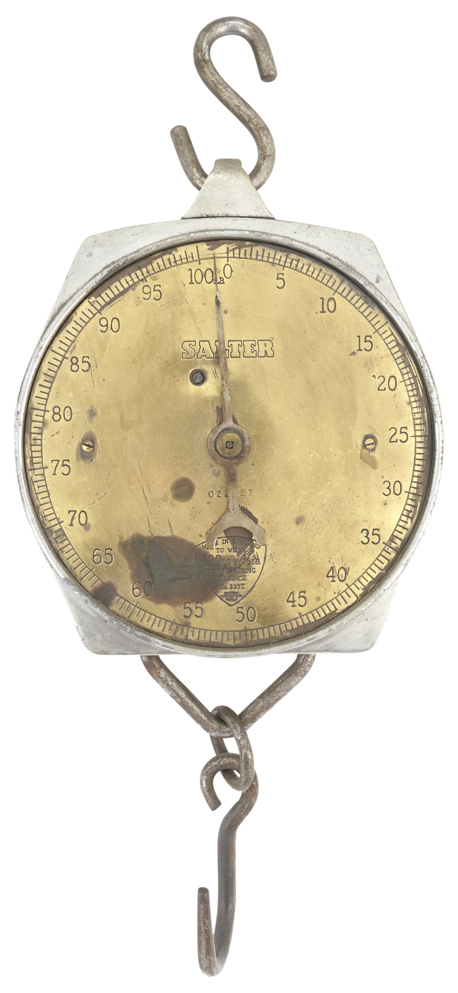 Lot image - Brass and Steel Hanging Scale With Two Hooks