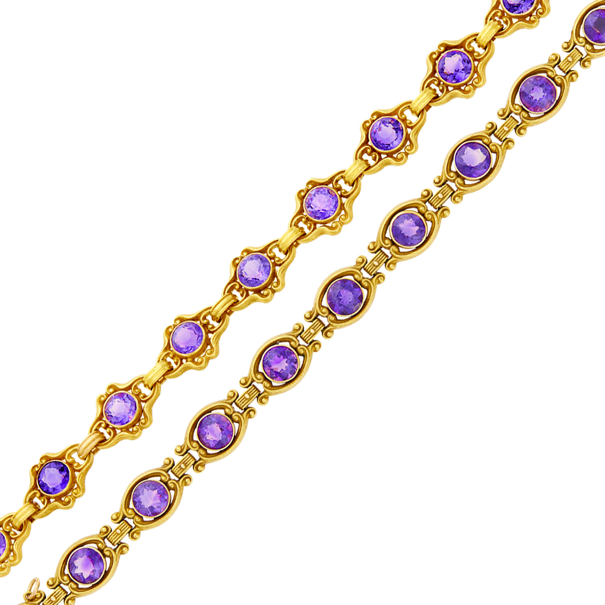 Lot image - Two Antique Gold and Amethyst Bracelets
