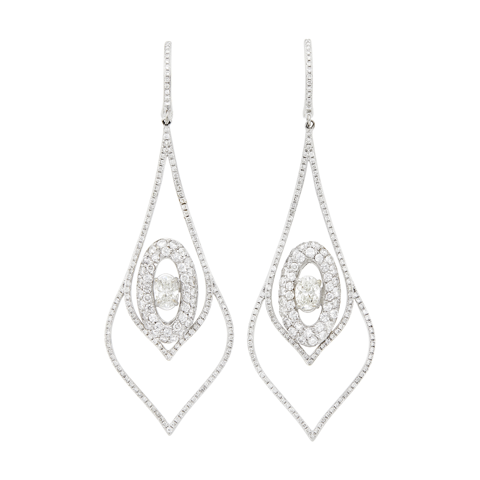 Lot image - Pair of White Gold and Diamond Pendant-Earrings