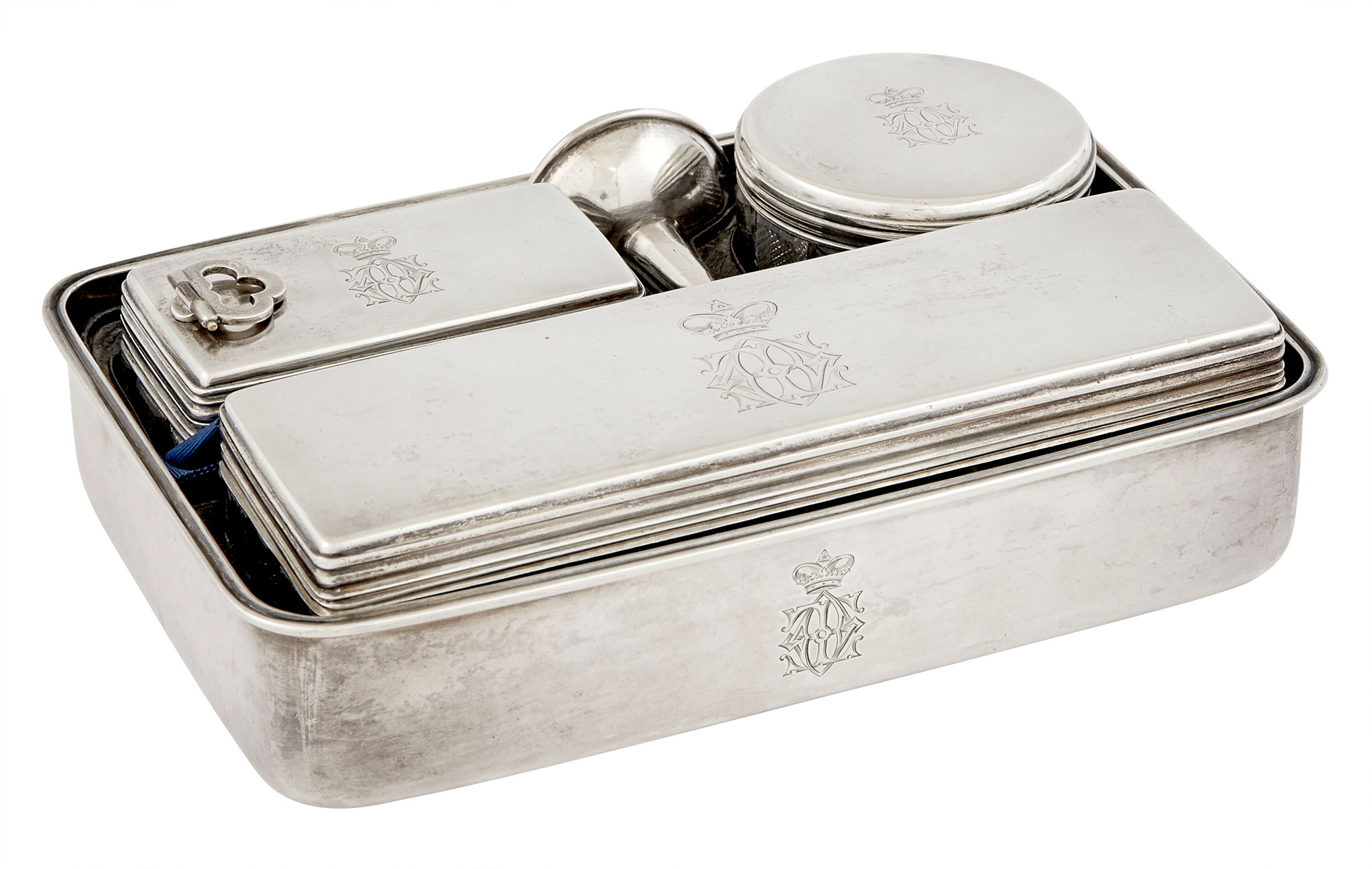 Lot image - Russian Silver and Cut Glass Traveling Set