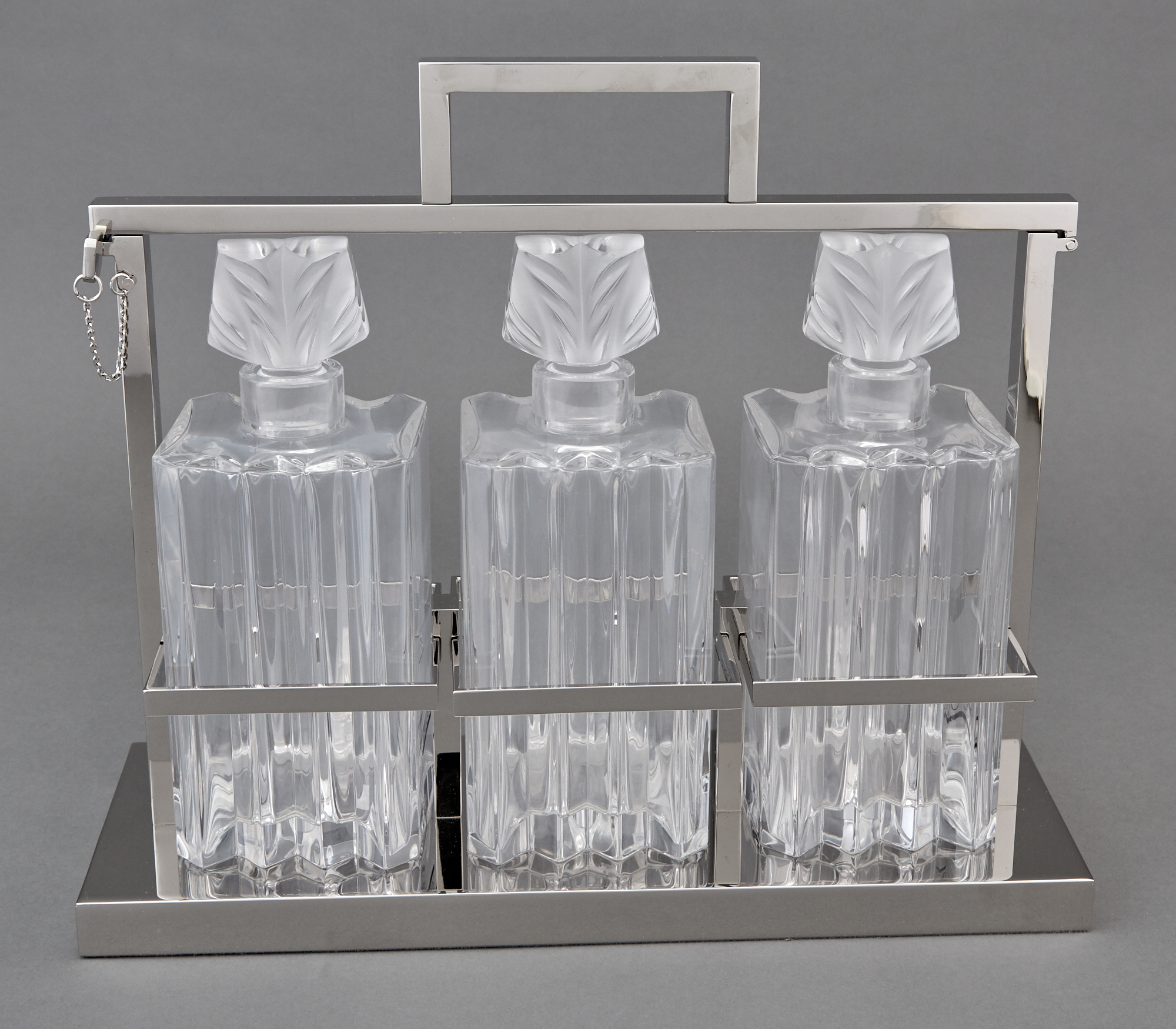 Lot image - Lalique Glass and Chrome Tantalus Set