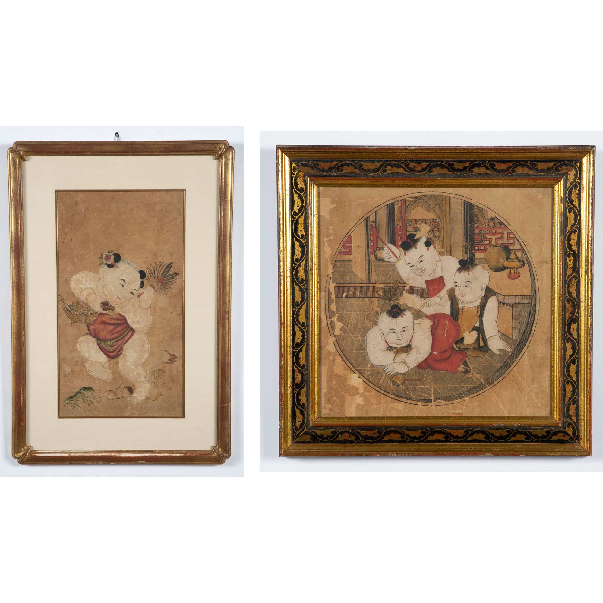 Lot image - Chinese Painting of a Boy; Together with a Chinese Painting of Three Boys