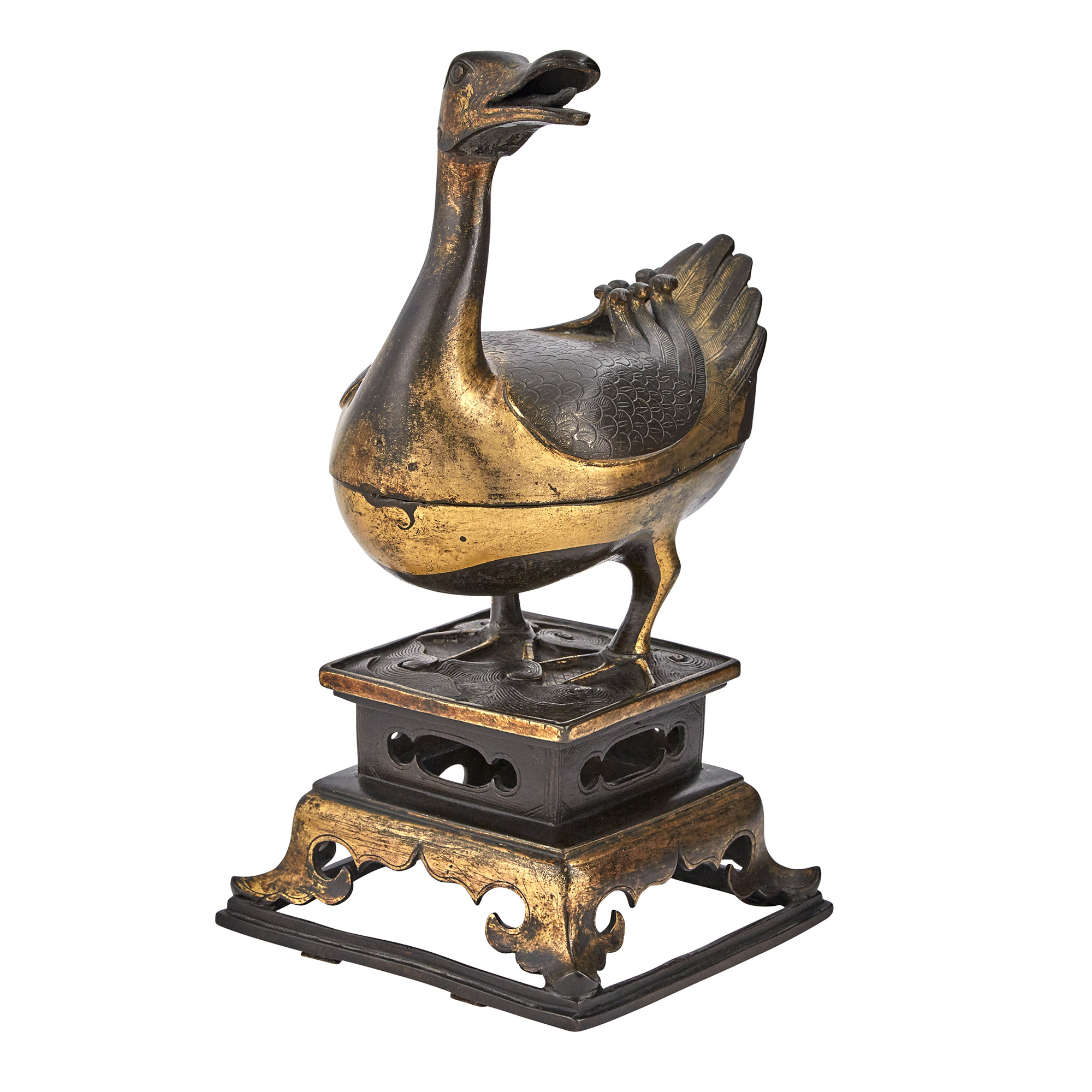 Lot image - Chinese Gilt-Bronze Goose-Form Censer